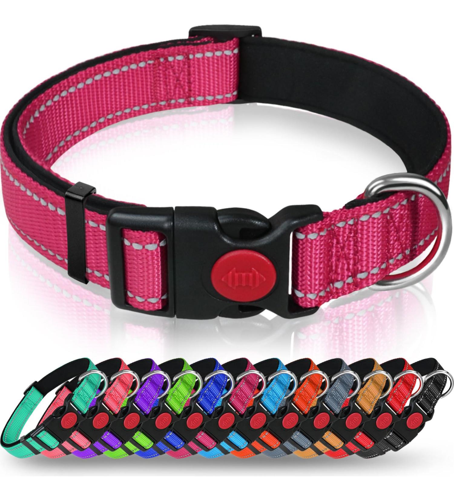 Buy Taglory Soft Padded Neoprene Dog Collar for Large Dogs - Adjustable Reflective Hot Pink | International Shipping Available - Buy Online on GoSupps.com