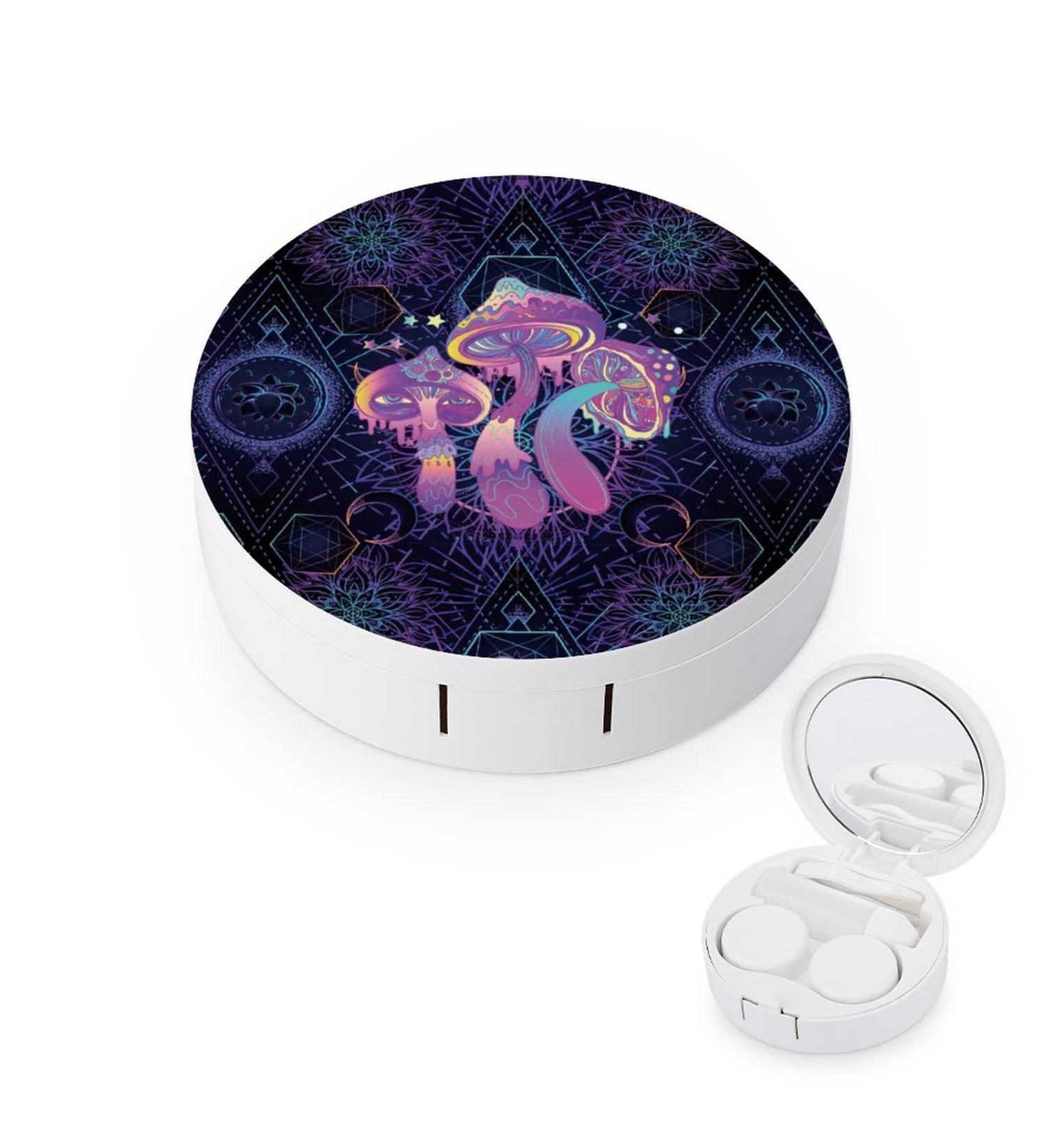 Bagea-Ka Magic Mushrooms Psychedelic Art Pattern Contact Lens Case - Eye Care Kit with Tweezers Solution Bottle & Mirror - Travel & Home Use - Buy Online on GoSupps.com