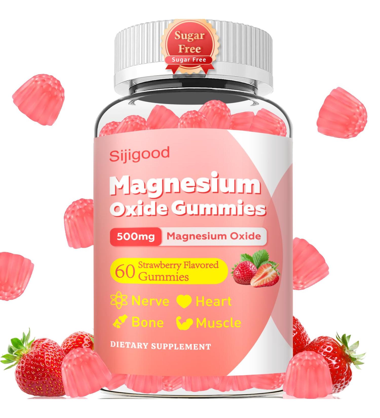 500mg Magnesium Oxide Gummies for Adults & Kids - Sugar Free Magnesium Gummies Supplement for Nerve, Bone & Muscle Support, Vegan, Non-GMO, Strawberry Flavor, 60 Count 60 Count (Pack of 1) - Buy Online on GoSupps.com