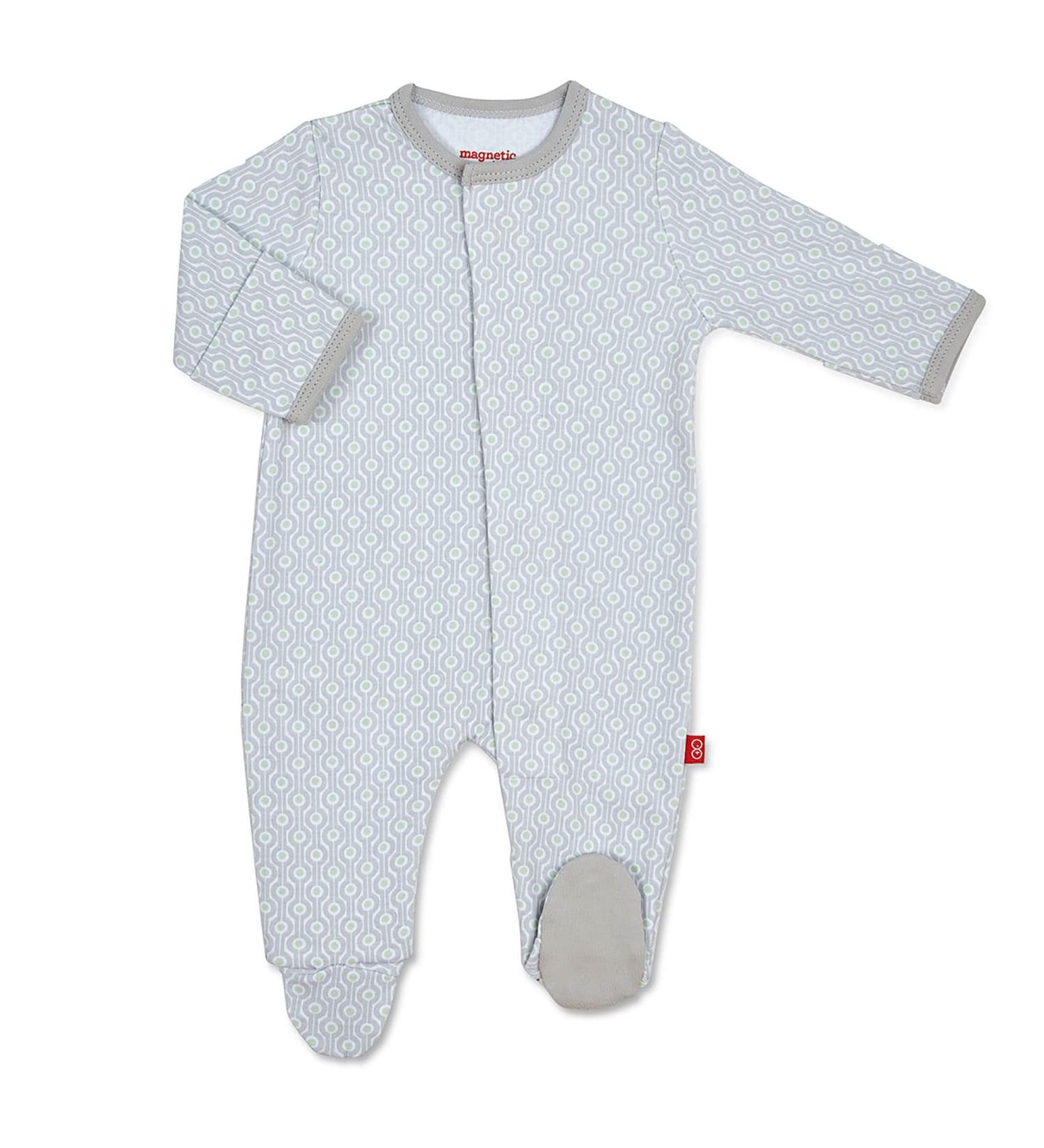 Magnificent Baby Baby Girls Magnetic Smart-Close Footie 6-9 Months Gray Mod Dots