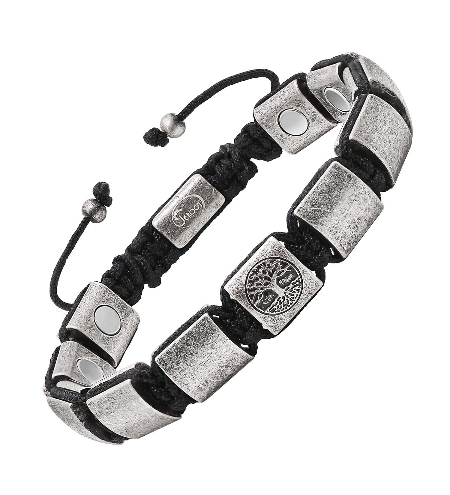 Jeroot Titanium Steel Magnet Armband for Men - Healing Bracelet with 3500 Gauss Strength Tree of Life Jewelry (23-30cm) Silver - Buy Online on GoSupps.com