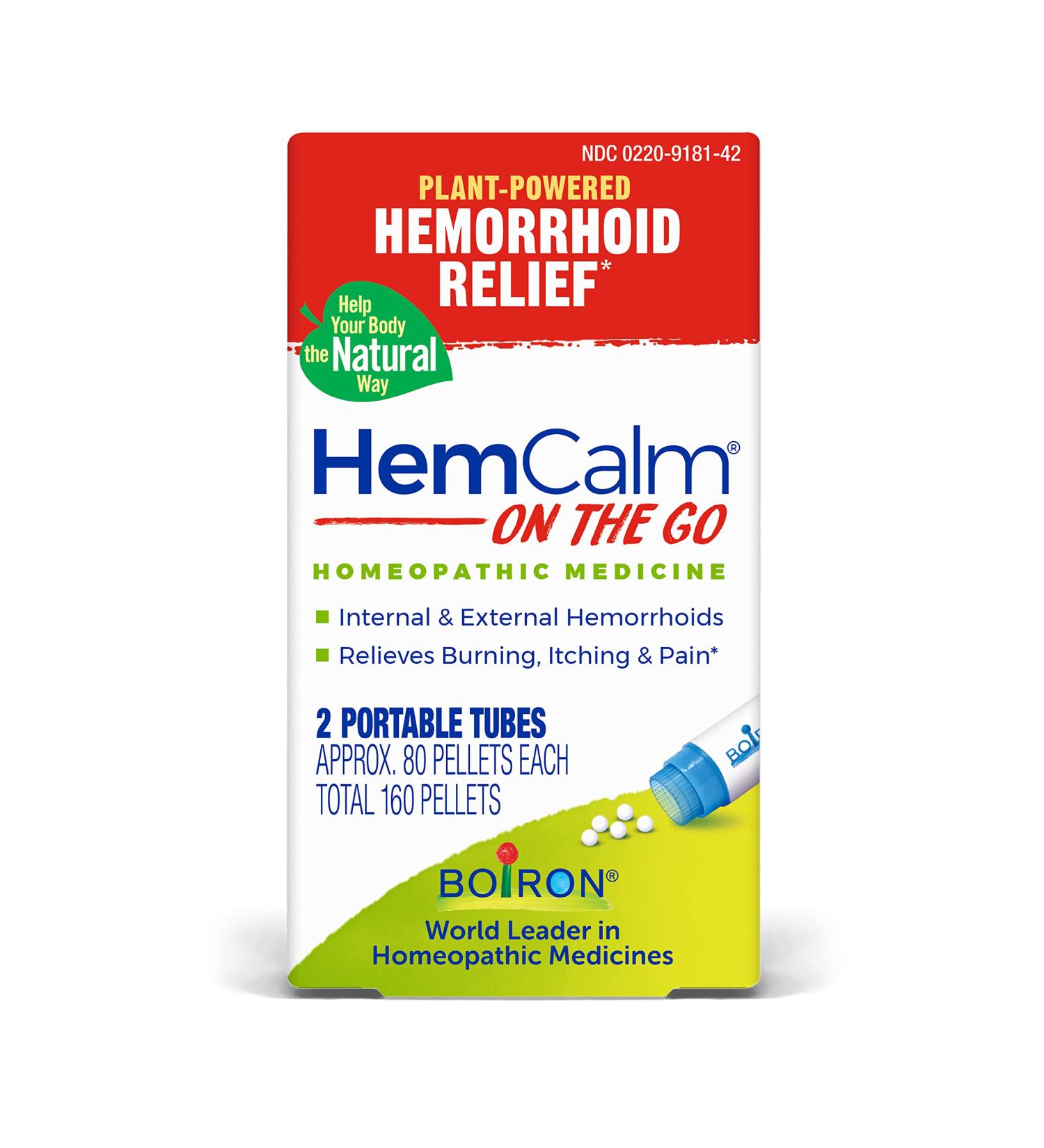 Boiron HemCalm On The Go Travel Essential for Hemorrhoid Relief of Pain Itching Swelling or Discomfort - 2 Count (160 Pellets) - Buy Online on GoSupps.com