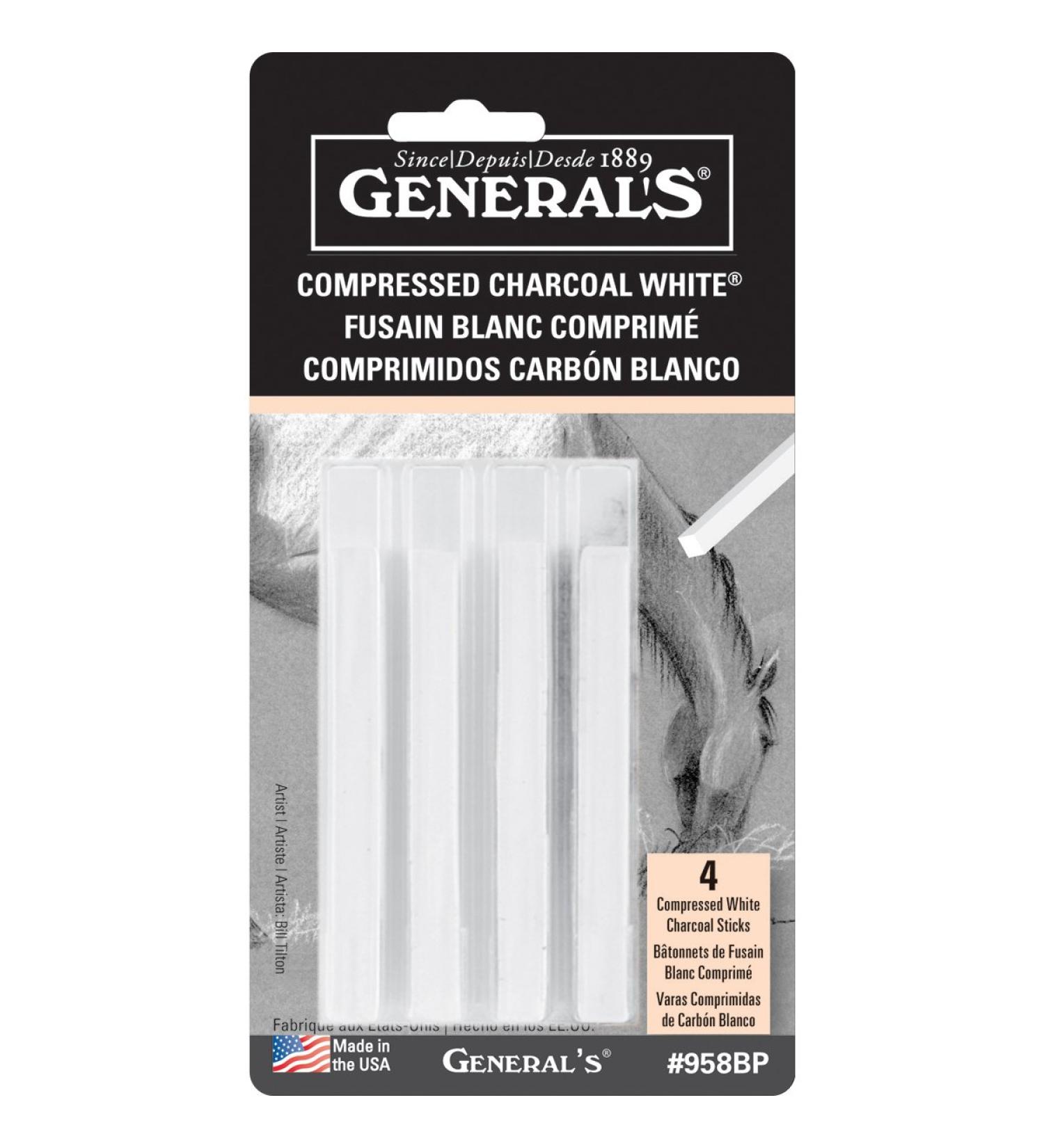 General Pencil 958BP WHT COMPRESED Charcoal EX.Smooth MED4PK  1 Count (Pack of 1)  White