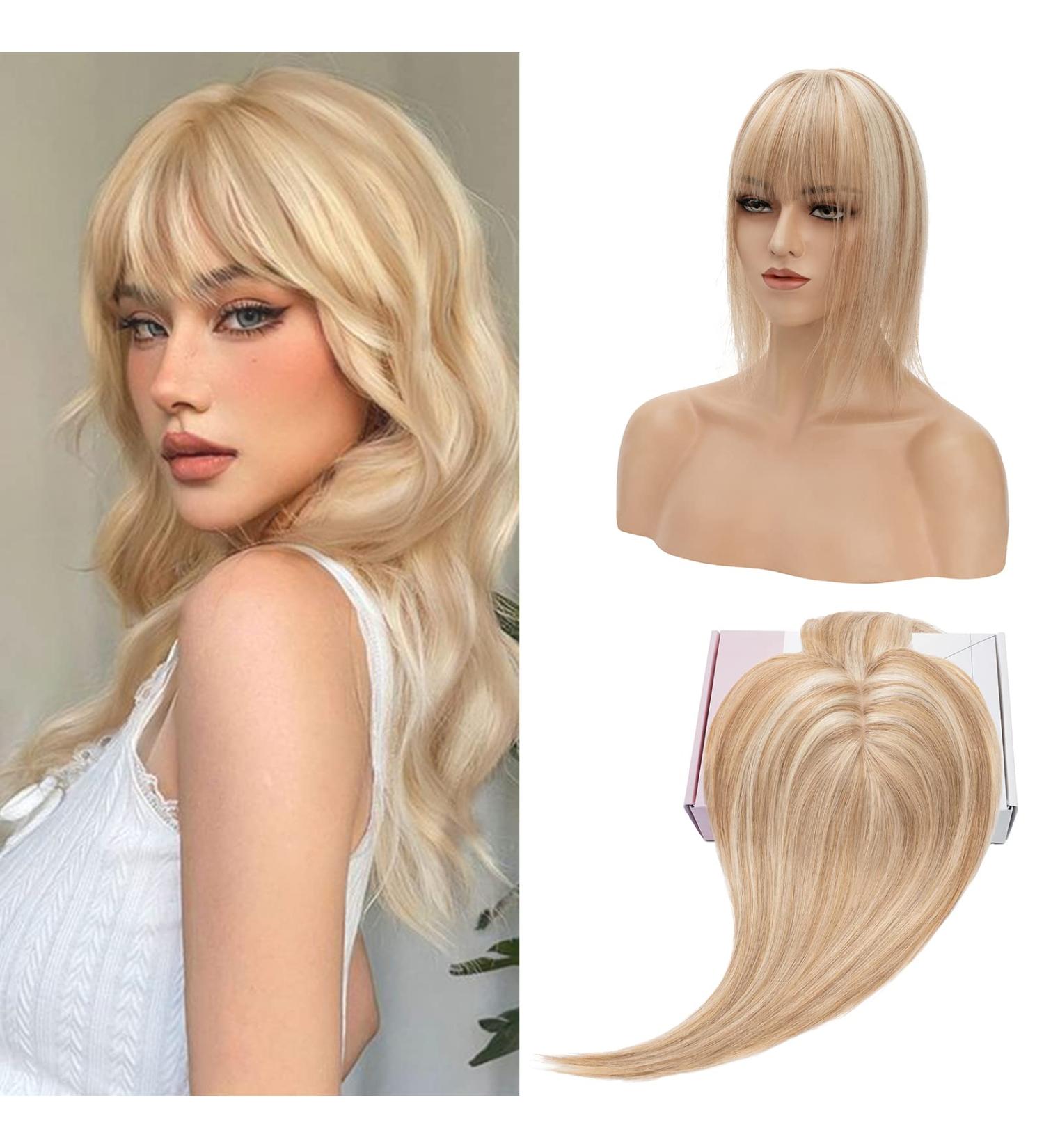S-noilite Hair Toppers with Fringe Human Hair for Thinning Hair Women Real Hair Topper Hair Piece Clip In Hair Extensions 100% Remy Real Human Hair 27g(#12/613 Golden Brown and Bleach Blonde 6 Inch) 6 Inch Golden Brown and Bleach Blonde - Buy Online on GoSupps.com