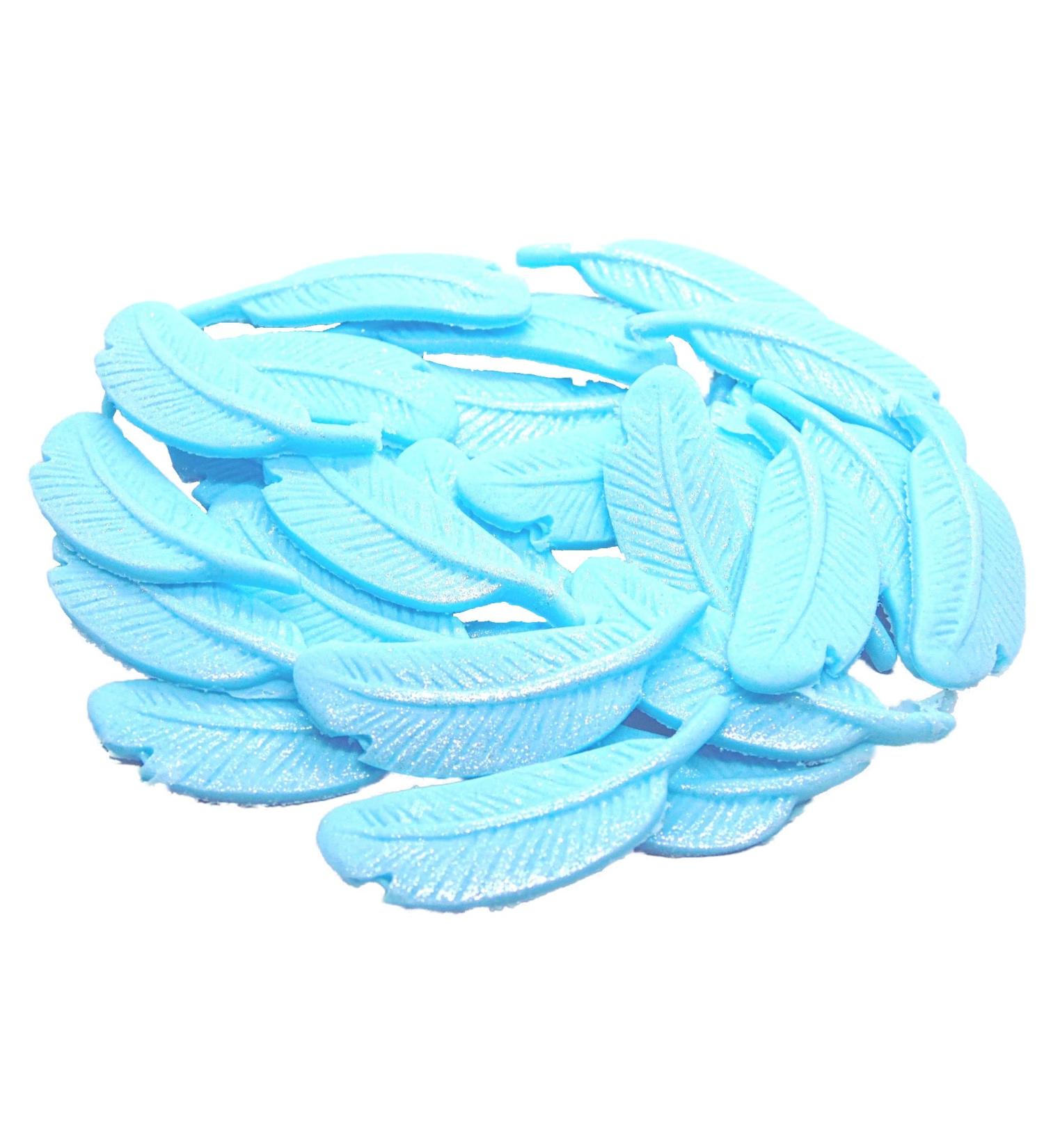 24 Glittered Feathers Cupcake Toppers (Blue)