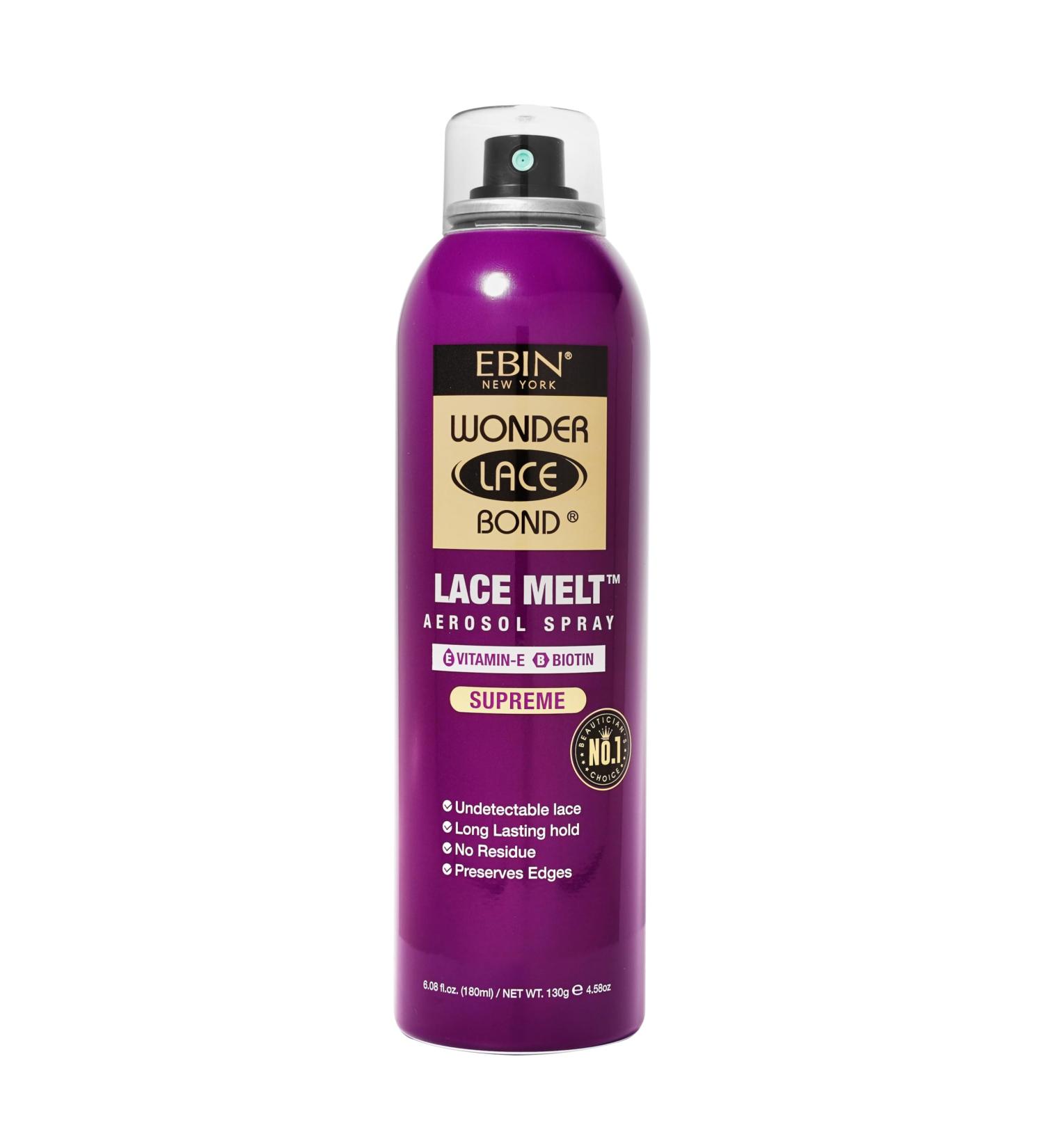 Wonder Lace Melt Aerosol Spray - Vitamin E Biotin Infused 6.08 fl.oz./180ml Preserves Edges & Undetectable Lace Long lasting hold No Residue glueless 6.08 Fl Oz (Pack of 1) Vitamin E - Buy Online on GoSupps.com