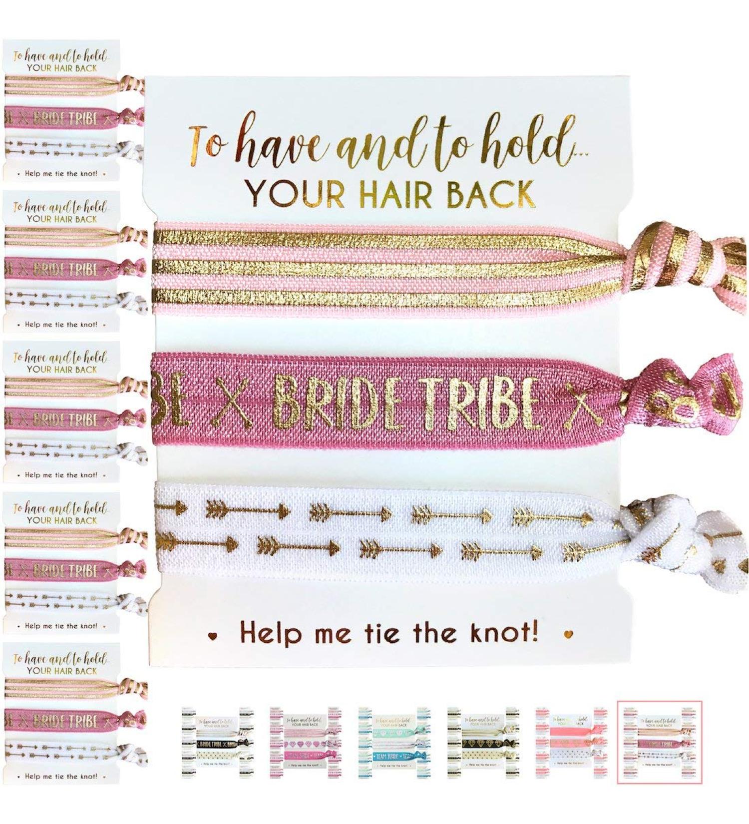 5-Pack of Hair Tie Cards - Bachelorette Party and Wedding Shower Proposal Favors for Bridesmaids Team Bride Bride Tribe (Blush & Gold (Tribe)) Pack of 5 Blush & Gold (Tribe)