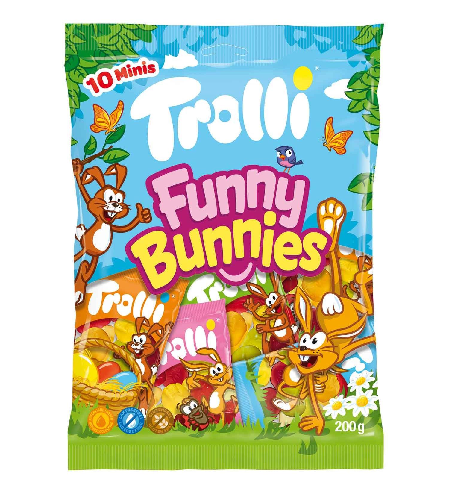 Kywi Trolli Funny Bunnies Minis Pack of 10 Colorful Easter Fruit Erasers - Fun Easter Figurines in Mini Bags - Perfect for Easter Gifts and Treats - 200g