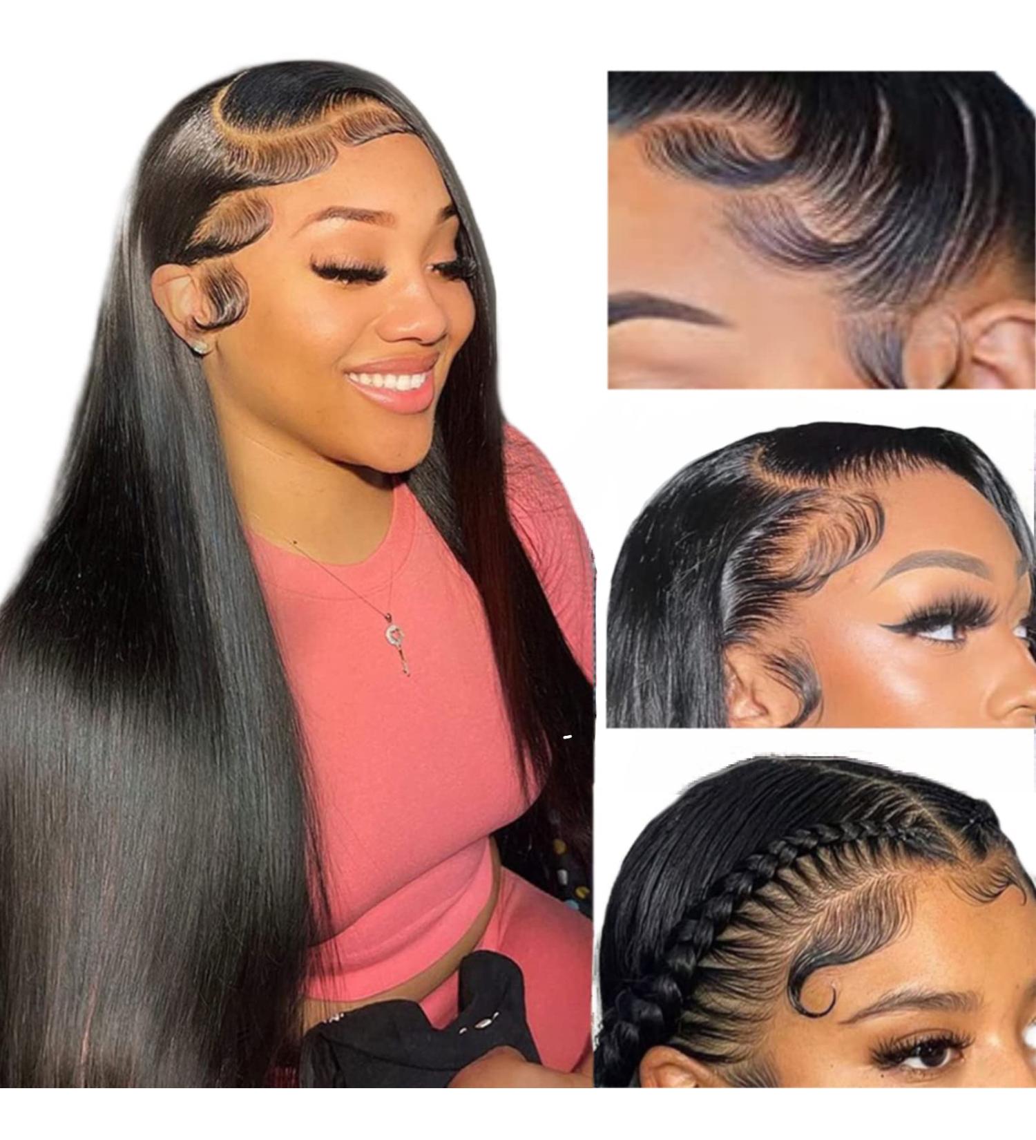 LHENDS 24 Inch Straight Lace Front Human Hair Wig - 180% Density, Brazilian Virgin Hair, HD Transparent Lace, Pre Plucked with Baby Hair - Black Women - Buy Online on GoSupps.com