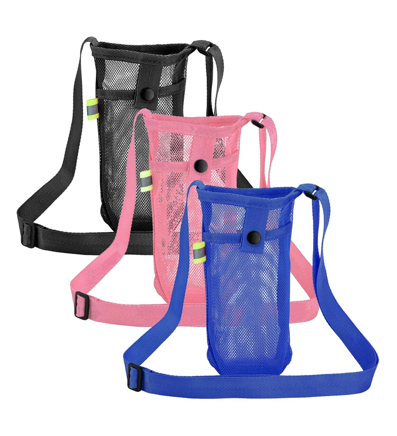 TSHAOUN 3-Pack Water Bottle Holder - Adjustable Mesh Envelopes for Sports Hiking & Camping - Portable Drink Carrier in Black Pink & Blue - Buy Online on GoSupps.com