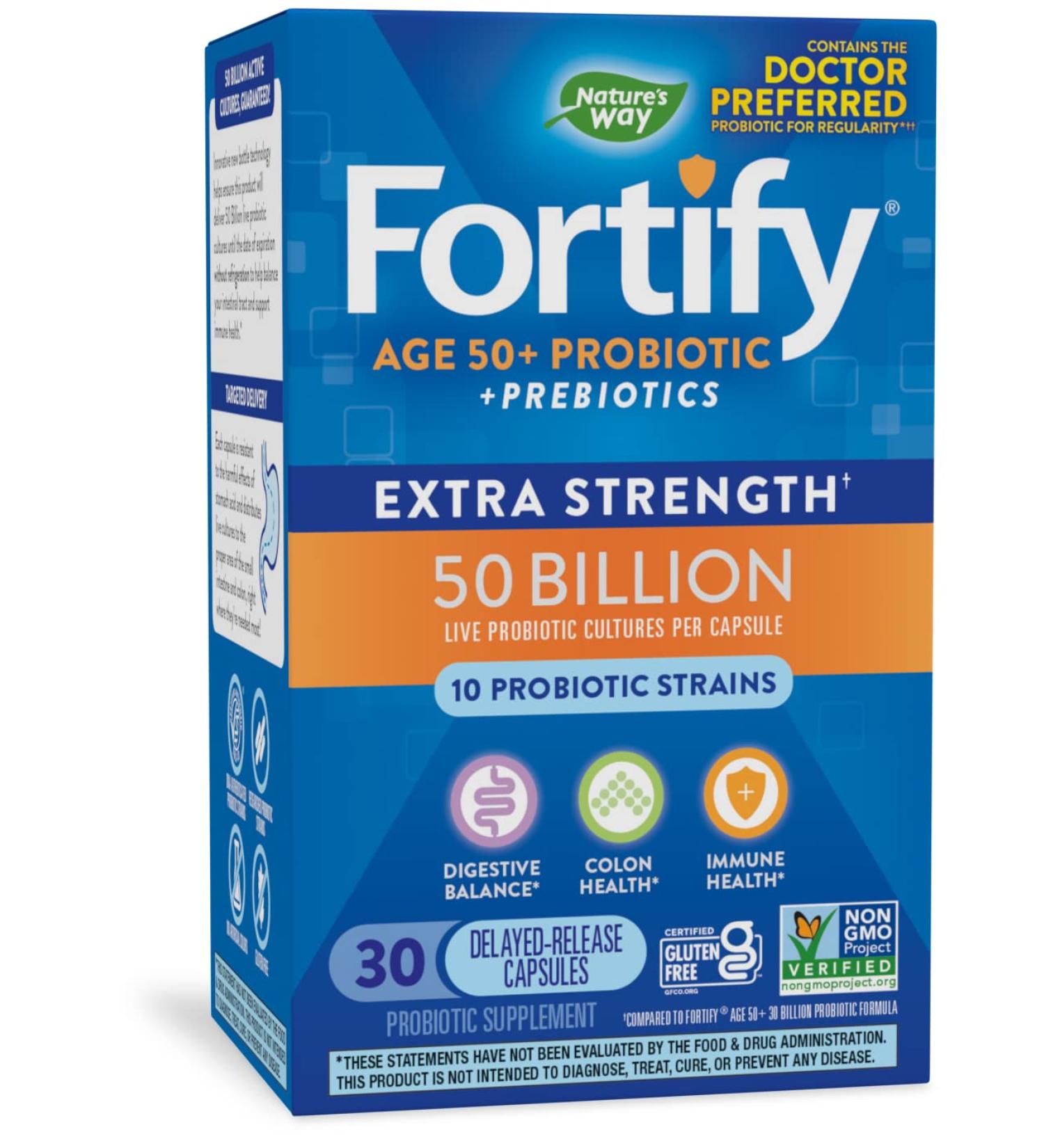 Natureâ€™s Way Fortify Extra Strength Probiotic 50 Billion - 30 Capsules with 11 Strains & Prebiotic - Buy Online on GoSupps.com