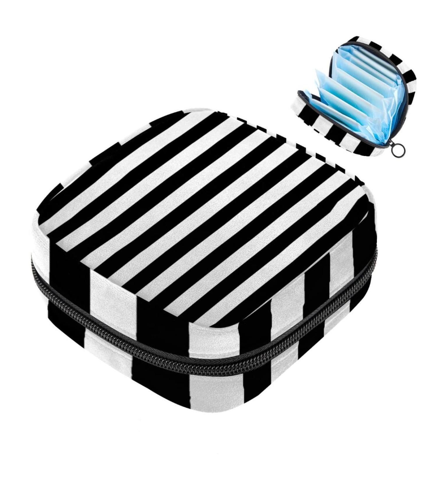 Portable Women's Binding-Storage Bags - Menstrual Cup Pocket & Tampon Insert for Teens | Modern Black & White Stripes - Buy Online on GoSupps.com