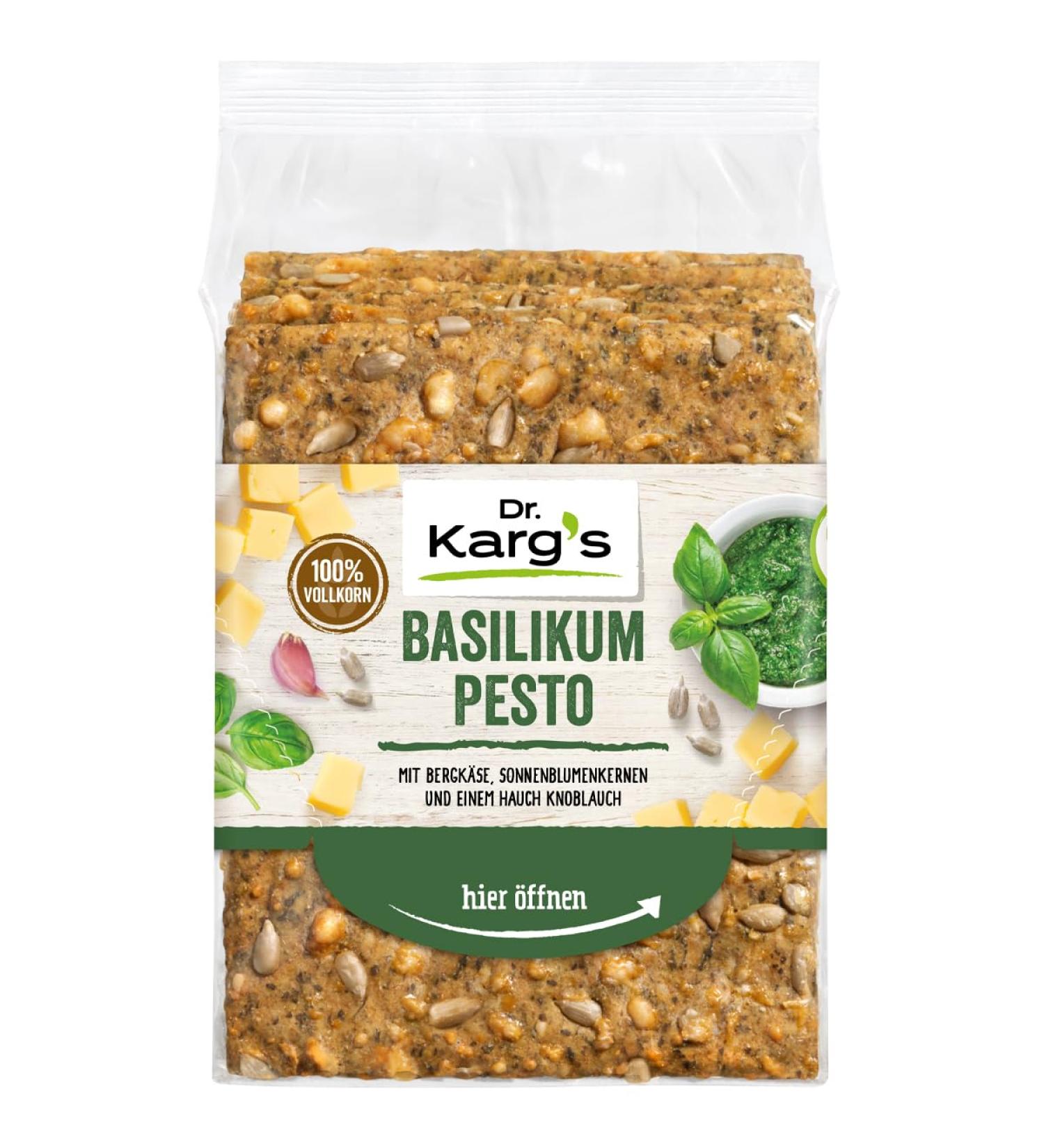 Dr.Karg's Crispbread Basil Pesto - 100% Whole Grain Vegetarian Rich in Fiber Additive-Free - 10x200g | International Shipping - Buy Online on GoSupps.com