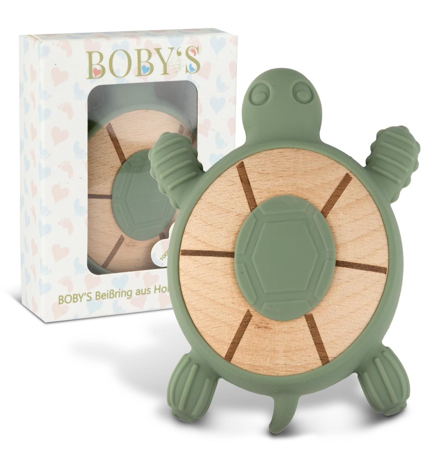 Bobys Bite Ring for Babies - 100% BPA-Free Wooden & Silicone Turtle Dental Aid & Grasping Toy - Sustainable Oil Green Teether - Buy Online on GoSupps.com