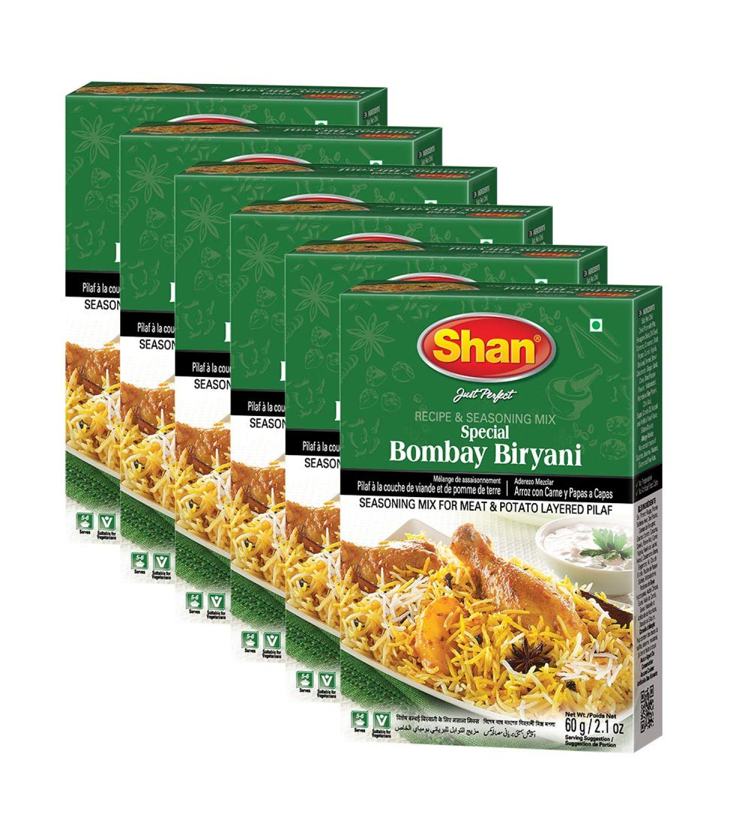 Shan Bombay Biryani Recipe and Seasoning Mix Bundle - 60g Spice Powder (Pack of 6) - No Preservatives - Tasty Rice Dish/Meat Layered Pilaf - Buy Online on GoSupps.com