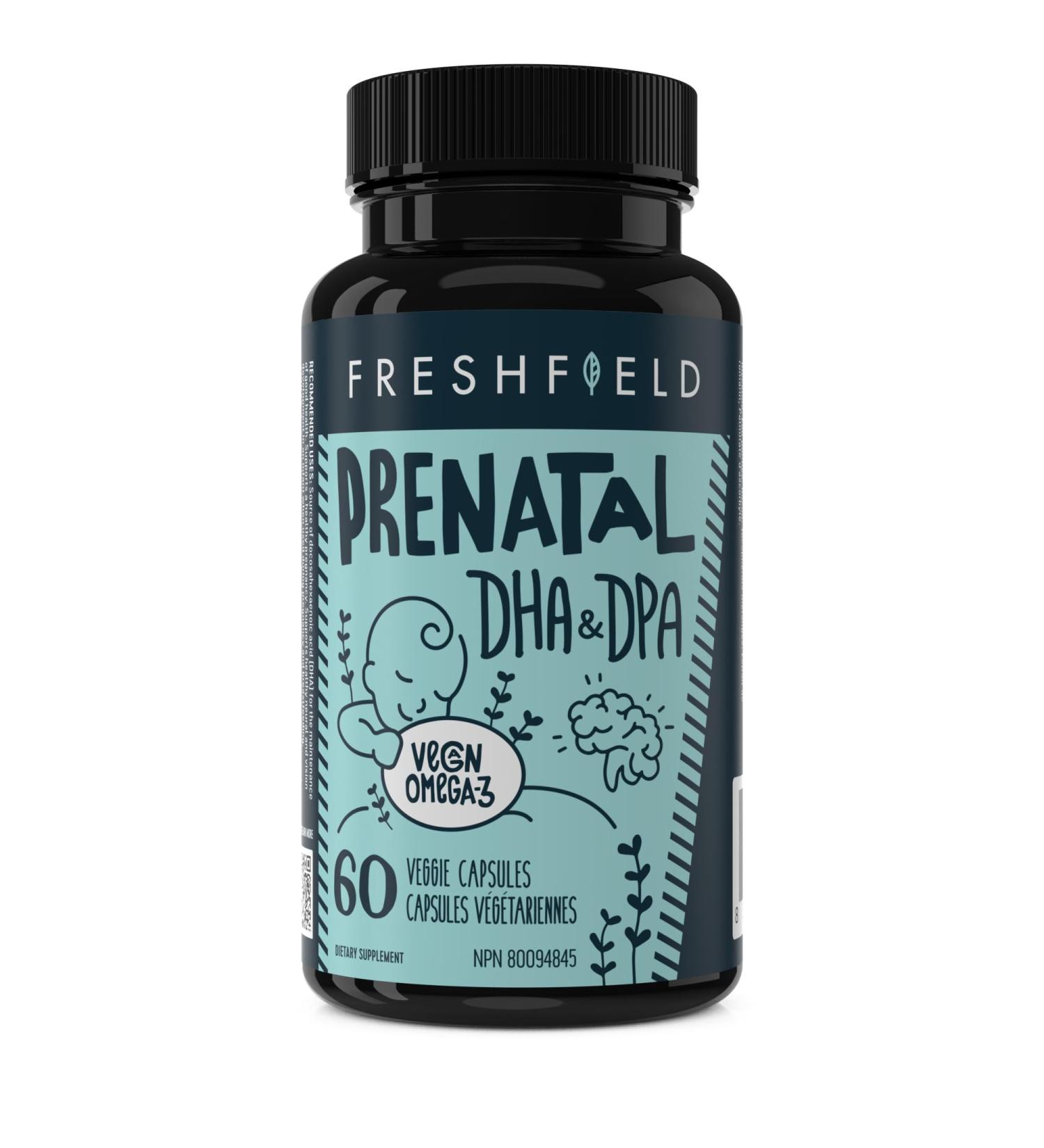 Freshfield Prenatal Vegan Omega 3 DHA: Sustainable, Carrageenan Free, Third Party Tested, Compostable Bottle, Carbon Neutral. Supports Heart, Brain, Joint Health w/DPA 60 Count (Pack of 1) - Buy Online on GoSupps.com