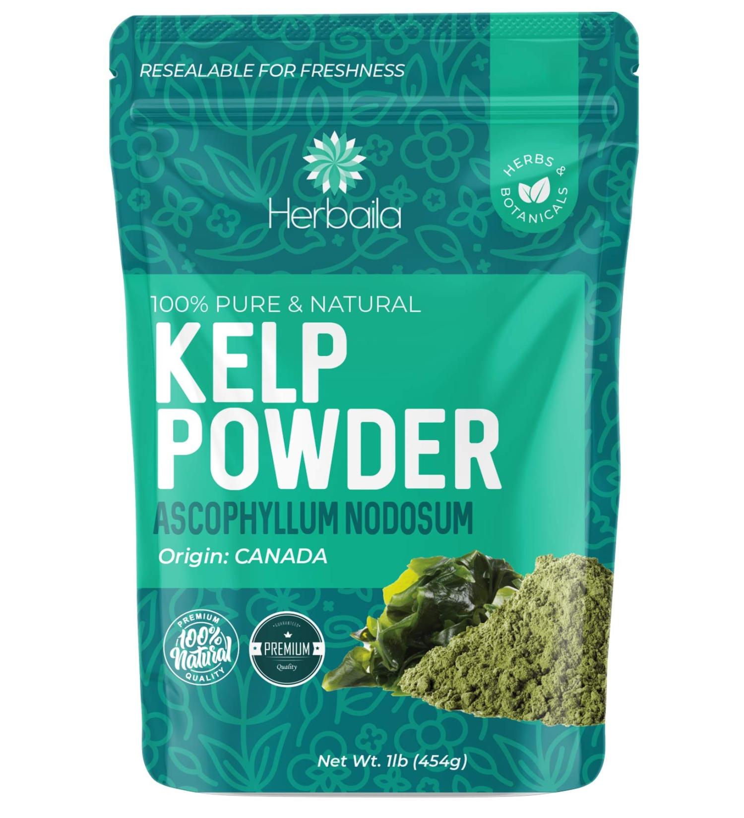 Kelp Powder 1 Lb - Natural Iodine Supplement (High Fiber) - 100% Pure Raw Seaweed Extract from Canada - Non-GMO, Gluten-free & Kosher - Buy Online on GoSupps.com