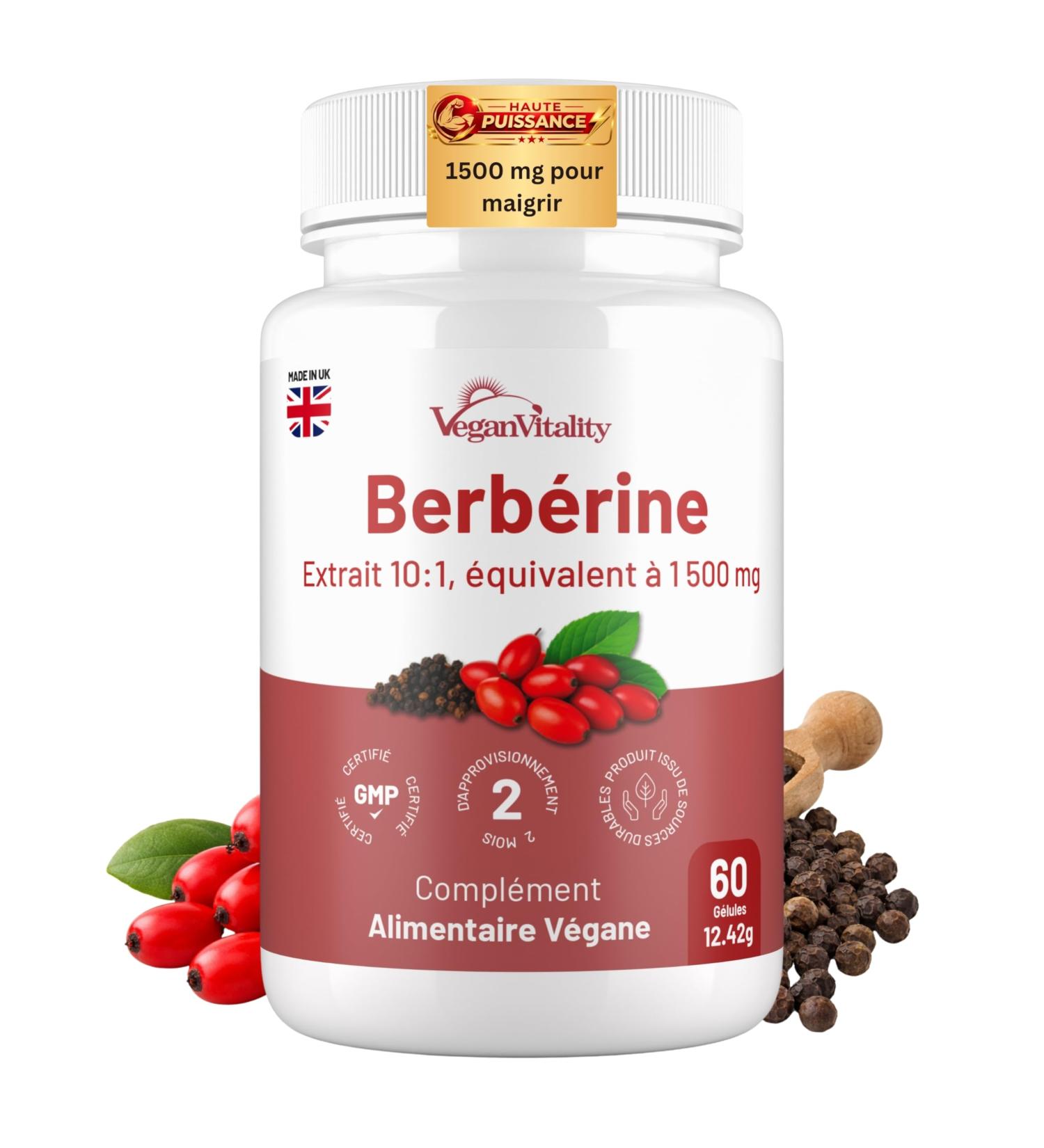 Berberine haute puissance 1500 mg avec poivre noir 60 capsules v g taliennes (2 mois) Berberine perte de poids Fabriqu au Royaume-Uni - Buy Online on GoSupps.com