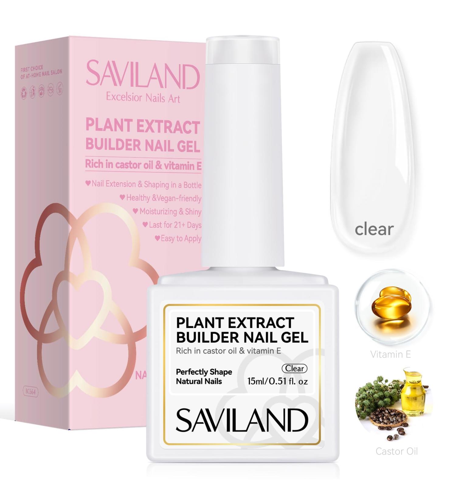Saviland Clear Builder Nail Gel :8-in-ONE 15ml Builder Gels In A Bottle Rich in Castor Oil & Vitamin E Nail Extension Gel builder Hard Gel Nail Strengthener Gel for Nail Repair Gel Builder for Nails