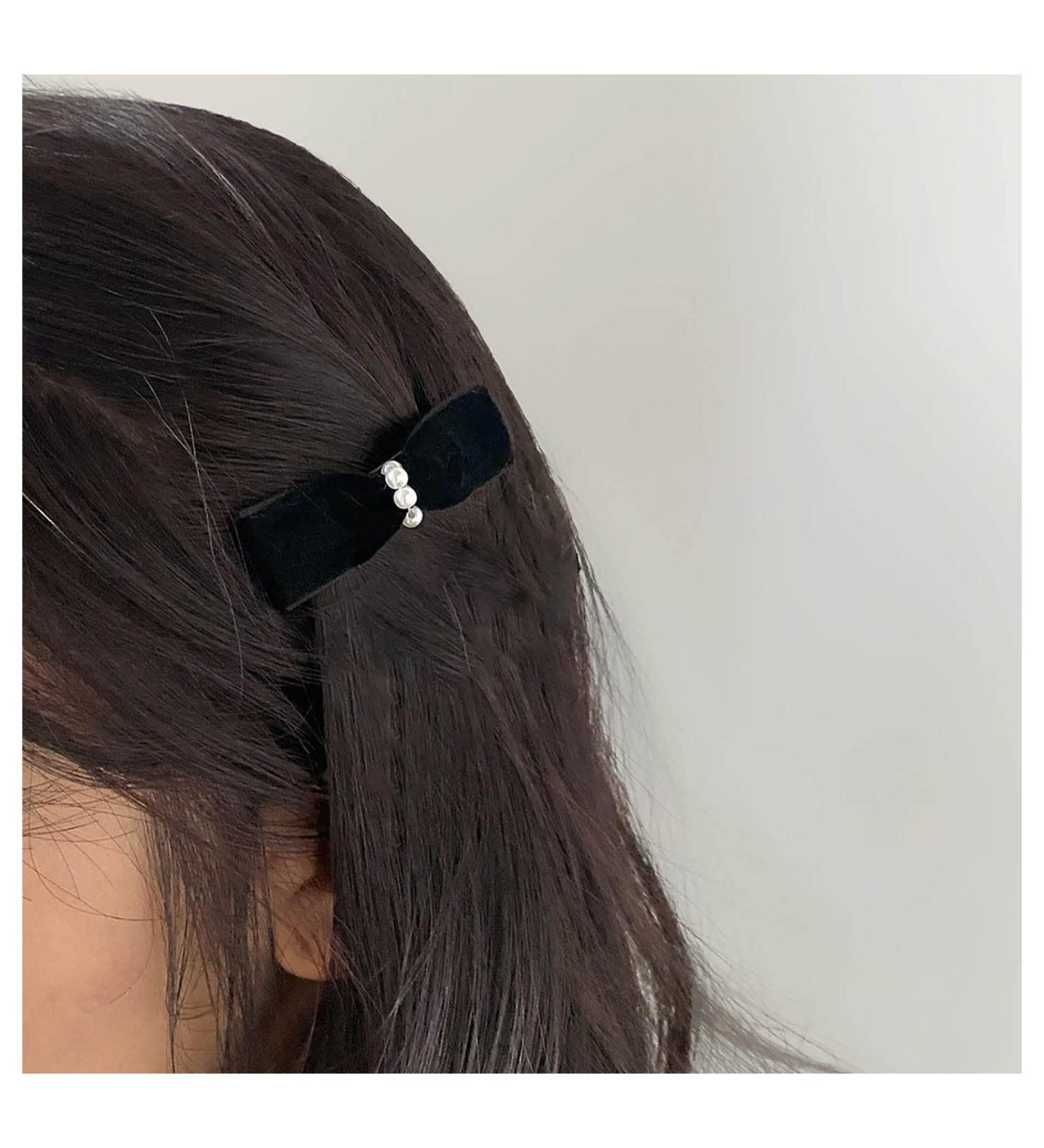 Inilbran Vintage Satin Bow Hairclip Barrettes Black Velvet Bow Hair Clips Winter Ribbon Bow Headclip Barrette French Pearl Bowknot Hairclip Decorative Hair Accessories for Women and Girls Headdress - Buy Online on GoSupps.com