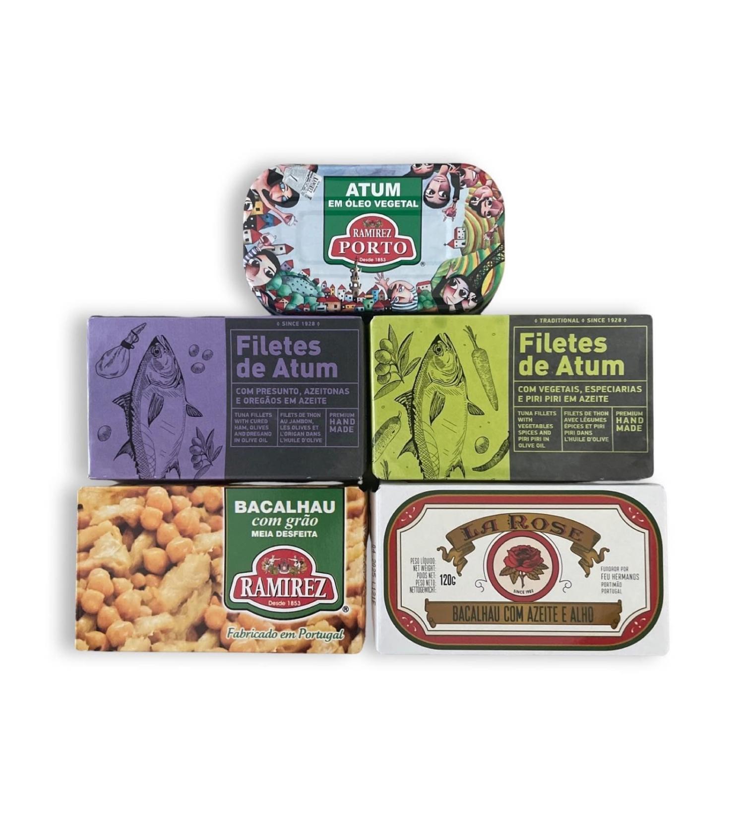 Tuna & Cod Portuguese Canned Food Set - 5 Types - Aveiro - Ramirez - Portugal