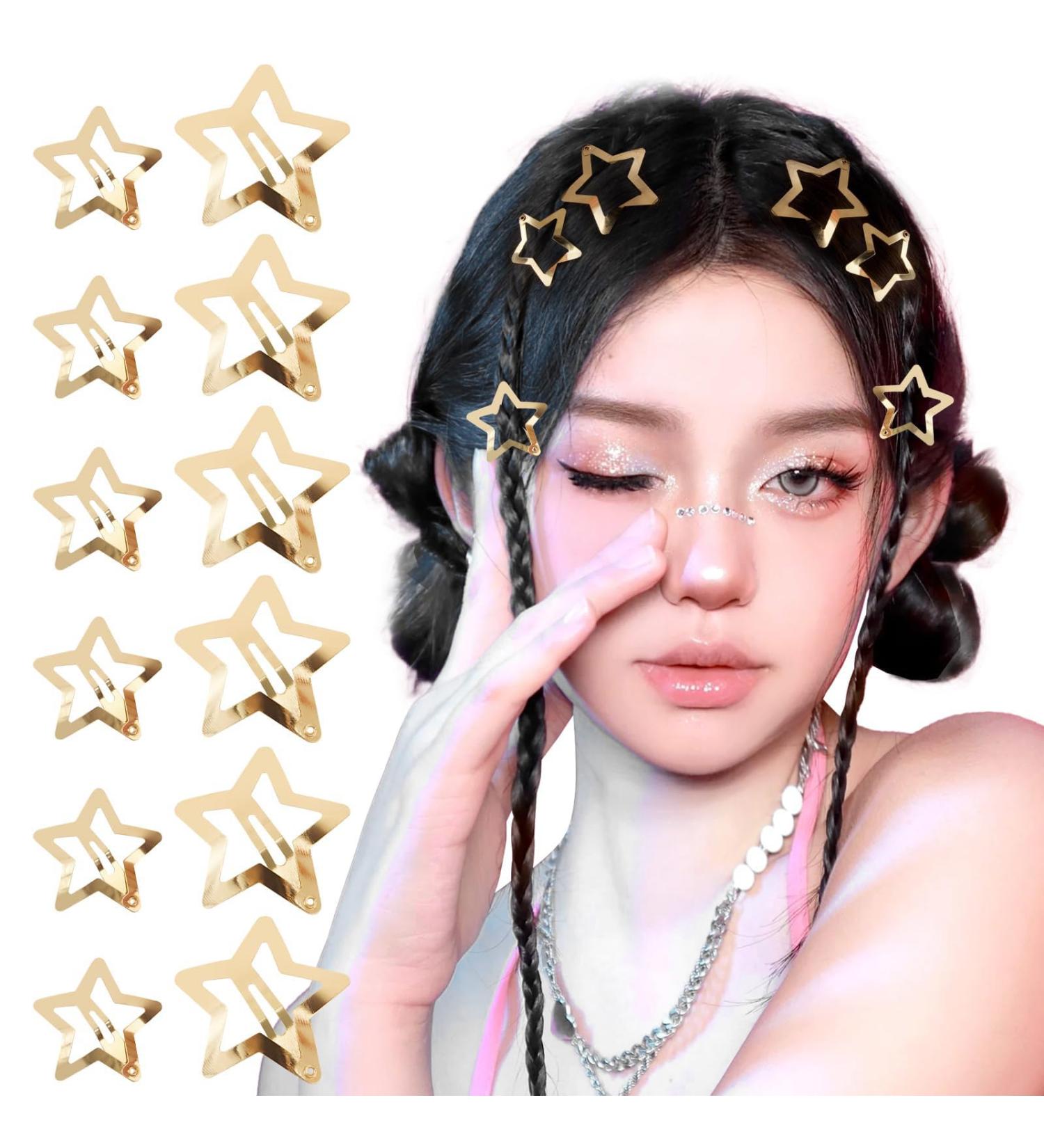 JYTDBCS 12 pieces of gold star hair clips star hair clips metal star hair clips anti-slip snap snap button hair clips Y2K Carnival hair accessories for girls gold clips for hair stars - Buy Online on GoSupps.com