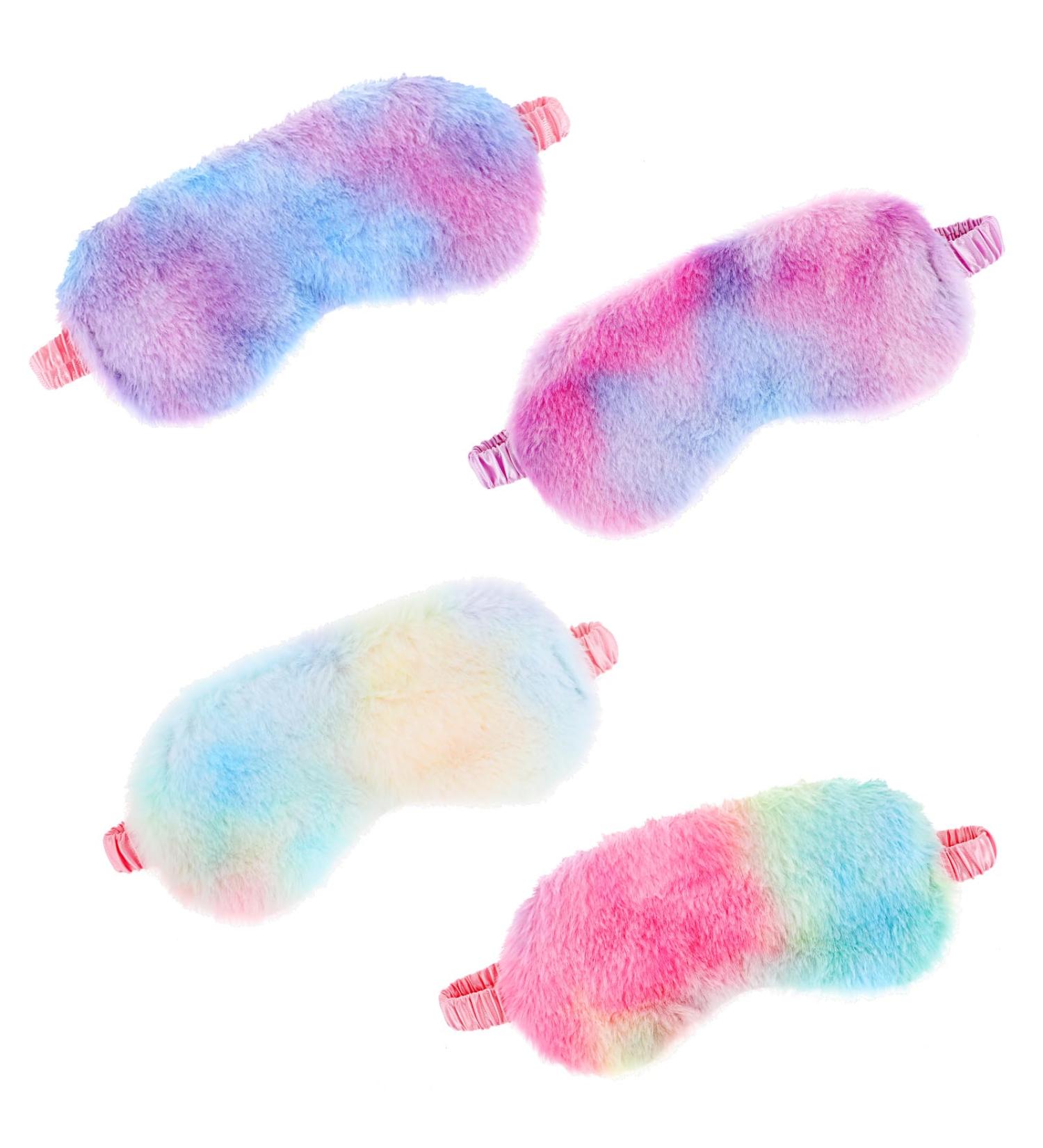 Shop WLLHYF 4 Pcs Plush Rainbow Eye Masks | Soft & Comfortable Furry Sleep Covers for Adults & Kids | Perfect for Travel & Napping - Buy Online on GoSupps.com