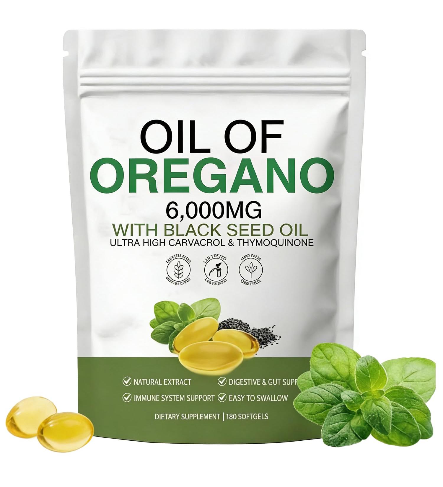 Oil of Oregano Supplement Capsules 2-in-1 6000mg Oregano Oil with 200mg Black Seed Oil Non-GMO & Immune Support (180 Count) 180 Count (Pack of 1) - Buy Online on GoSupps.com