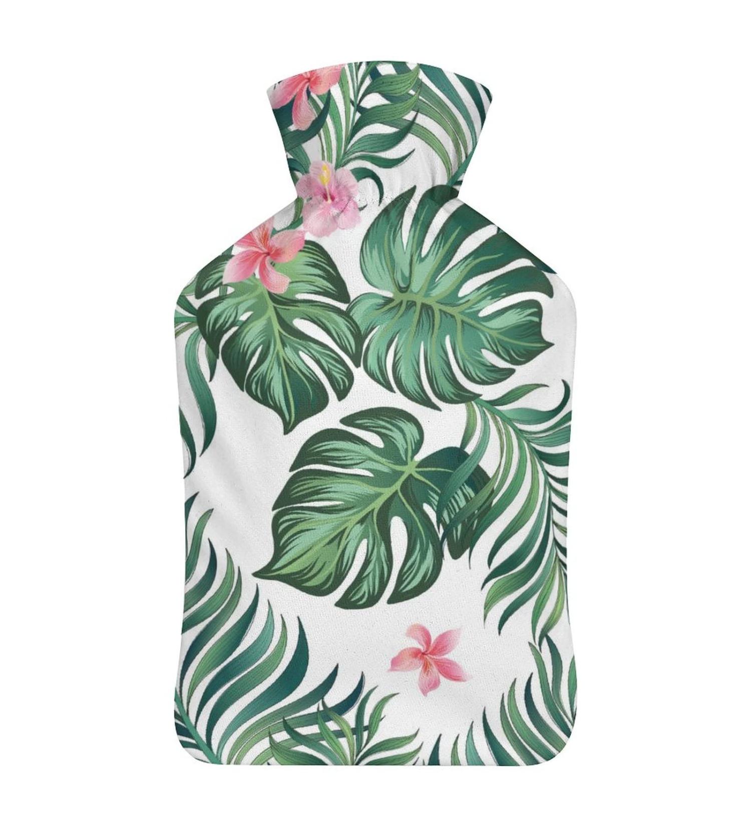 Tropical Leaf Hot Water Bottle with Plush Cover - Hand Warmer for Adults & Children | 26.5x15.3cm - International Shipping Available - Buy Online on GoSupps.com