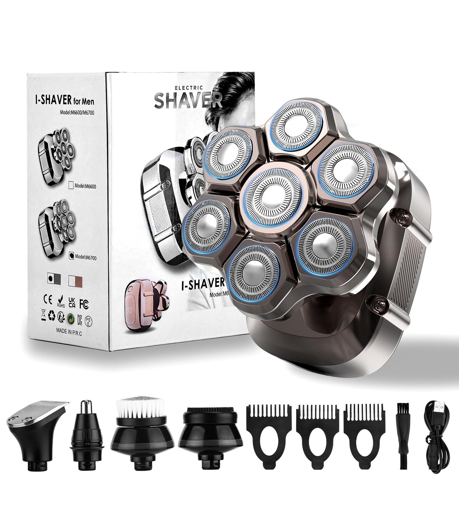 7D Head Shaver for Bald Men - 5-in-1 Electric Skull Razor with Magnetic Blades - IPX7 Waterproof Rechargeable Grooming Kit - Perfect Gift for Father & Husband (Silver - Buy Online on GoSupps.com