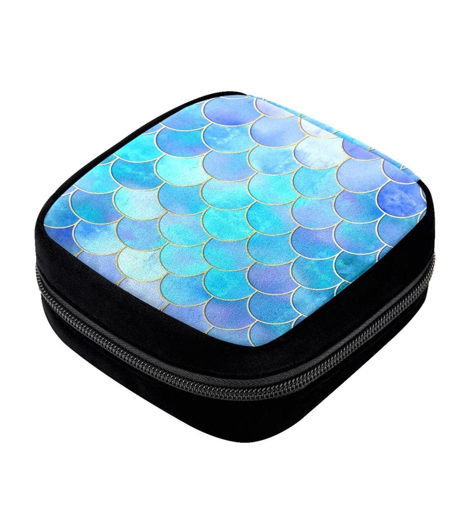Mermaid Blue Fish Scales Period Bag - Sanitary Napkin Storage & Makeup Pouch - Buy Online on GoSupps.com