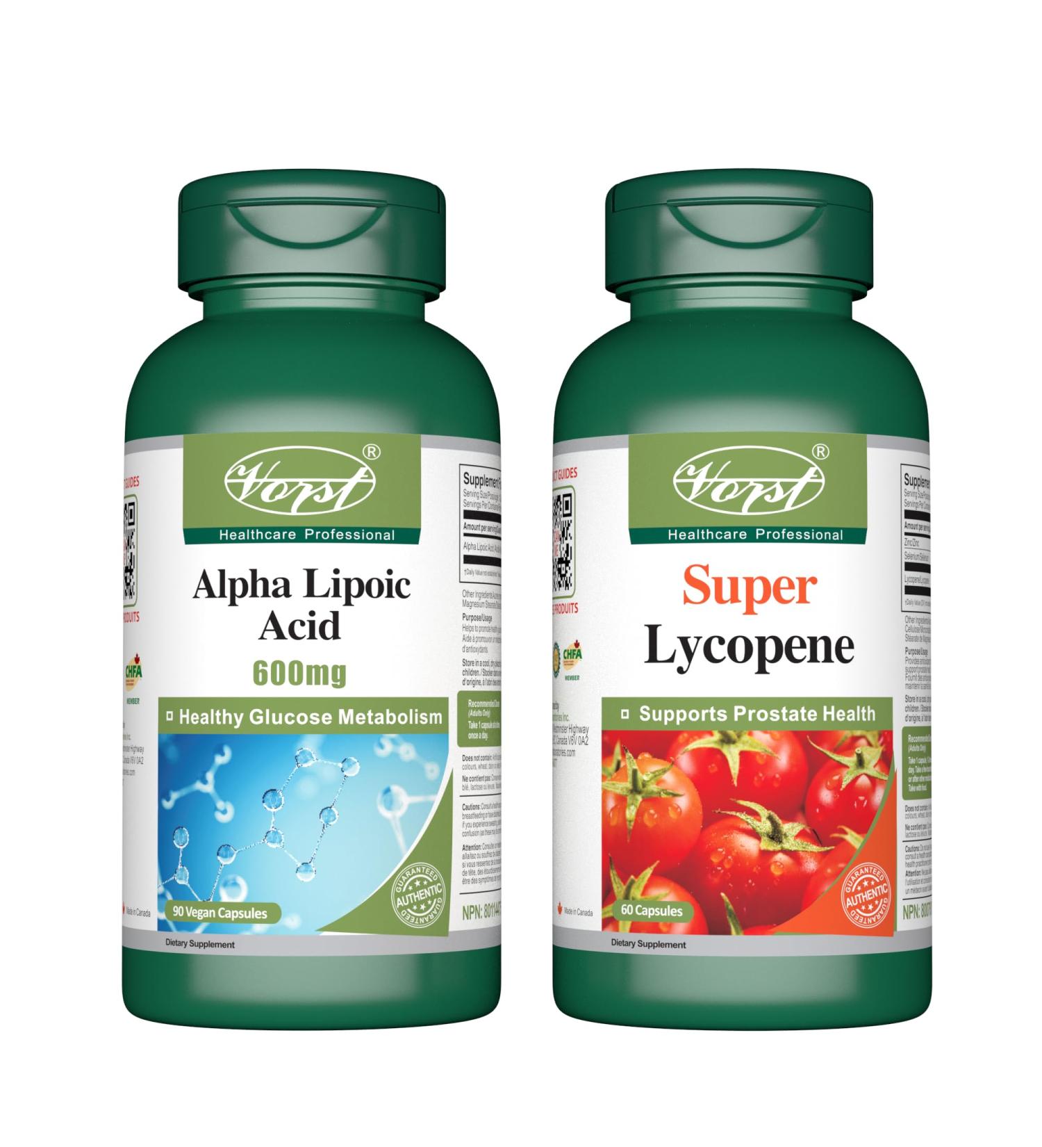 VORST Alpha Lipoic Acid 600mg 90 Vegan Capsules & Premium Lycopene 60 Capsules (Combo Bundle 2 Bottles) - Buy Online on GoSupps.com