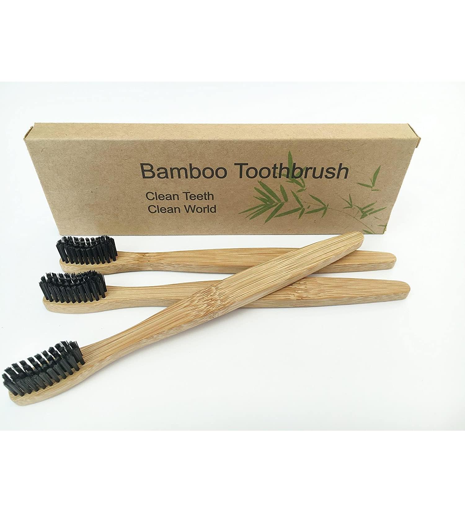 Bamboo Toothbrushes 3 Piece Set | Eco-Friendly Bamboo Handle & Activated Carbon Bristles | 100% Recyclable | Sustainable Oral Care - Buy Online on GoSupps.com