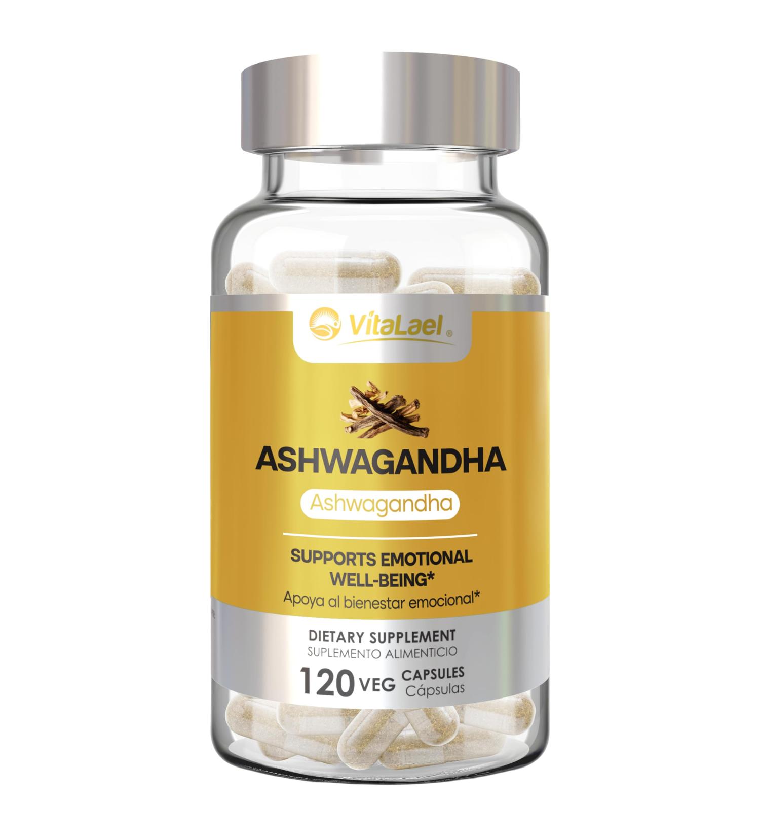VitaLael Ashwagandha Root Capsules - Vegan Natural Brain Adaptogen Nutrition Stress Managment & Emotional Wellness Support Supplement - 120 Count Natural