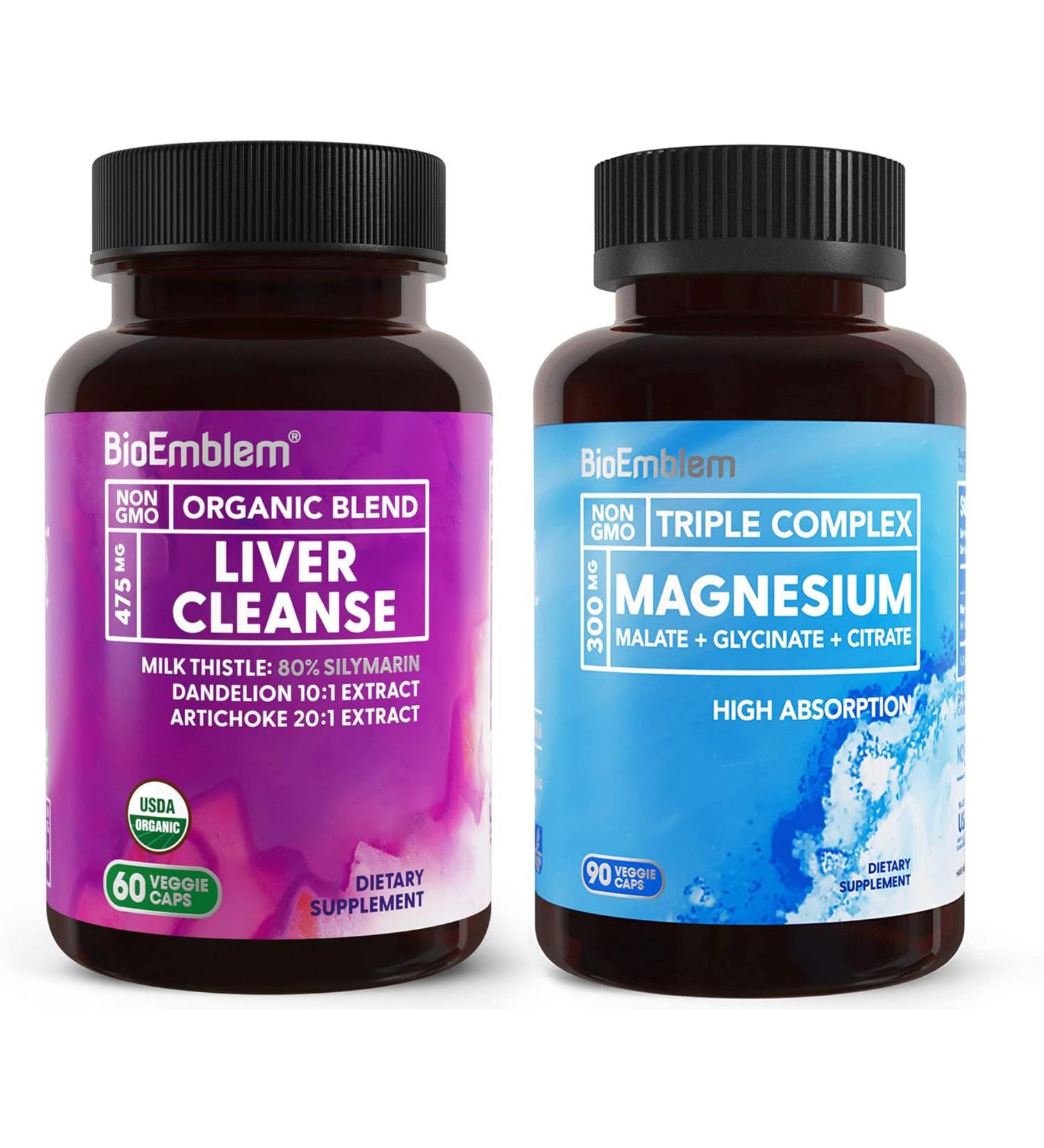 BioEmblem Triple Magnesium Complex 90ct + USDA Organic Liver Cleanse