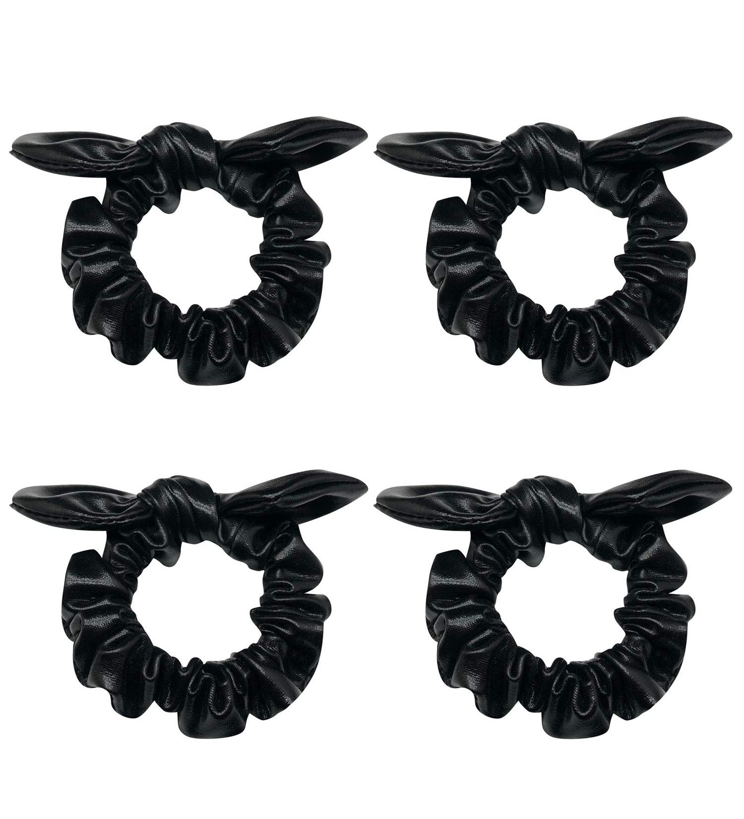 4 Pack PU Leather Bow Hair Scrunchies - Black Rabbit Ear Hair Ties for Girls - Buy Online on GoSupps.com