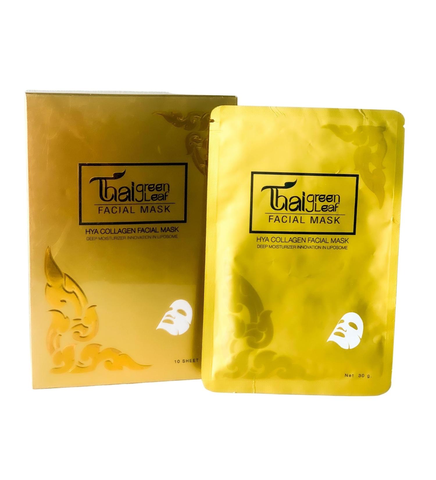 Thai Green Leaf Hyaluronic Collagen Facial Sheet Mask - 10-Pack | Natural Hydrating Anti-Aging Brightening Mask with Plant Extracts for Moisturized Skin - Buy Online on GoSupps.com