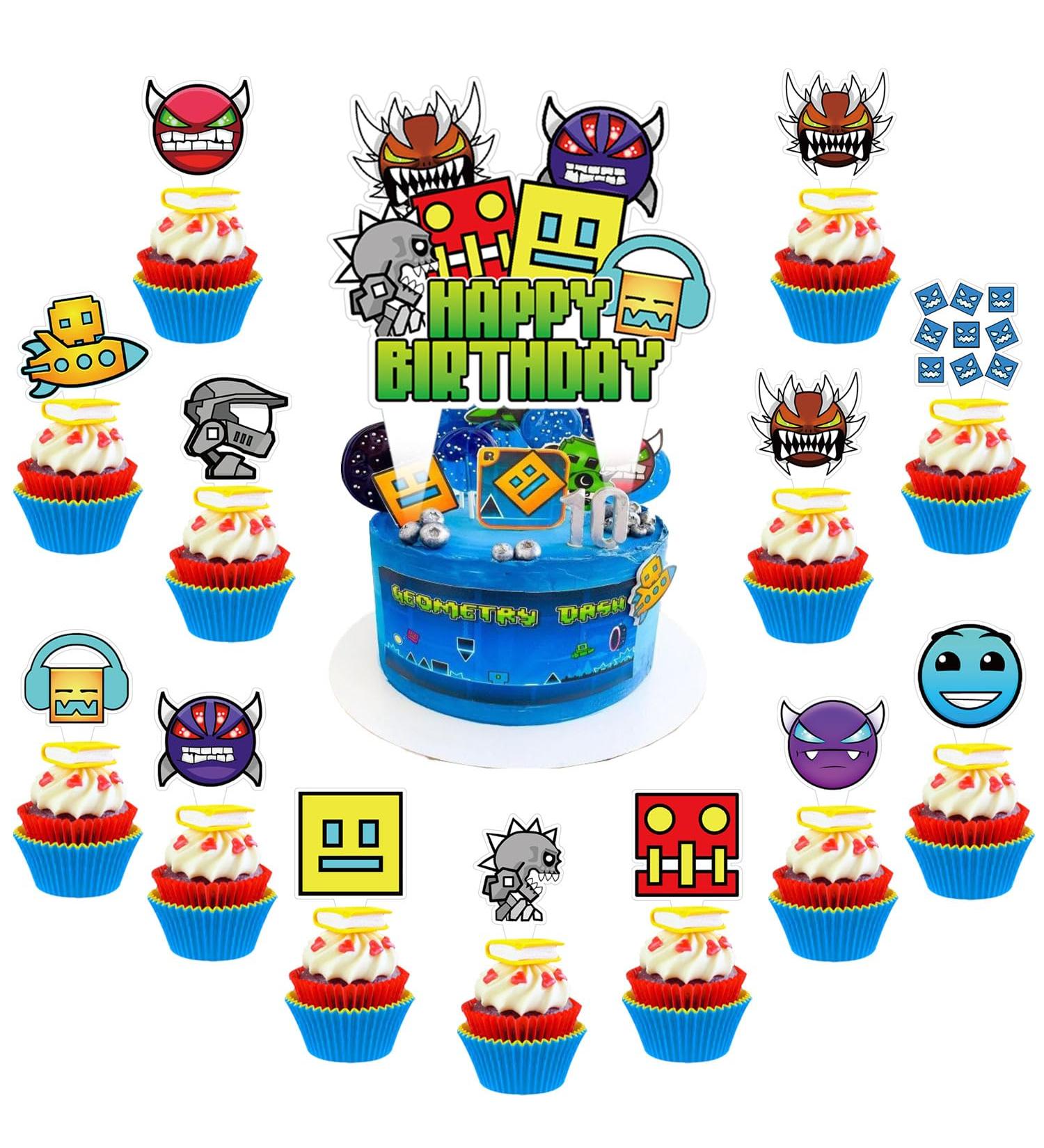 37 Pieces of Geometry Aesthetic Dash Cake Topper Geometry Aesthetic Dash Themed Party Supplies Cupcakes Kids Birthday Decorations Geometry Jump Dash Cake Decorations for Party Supplies Decor - Buy Online on GoSupps.com