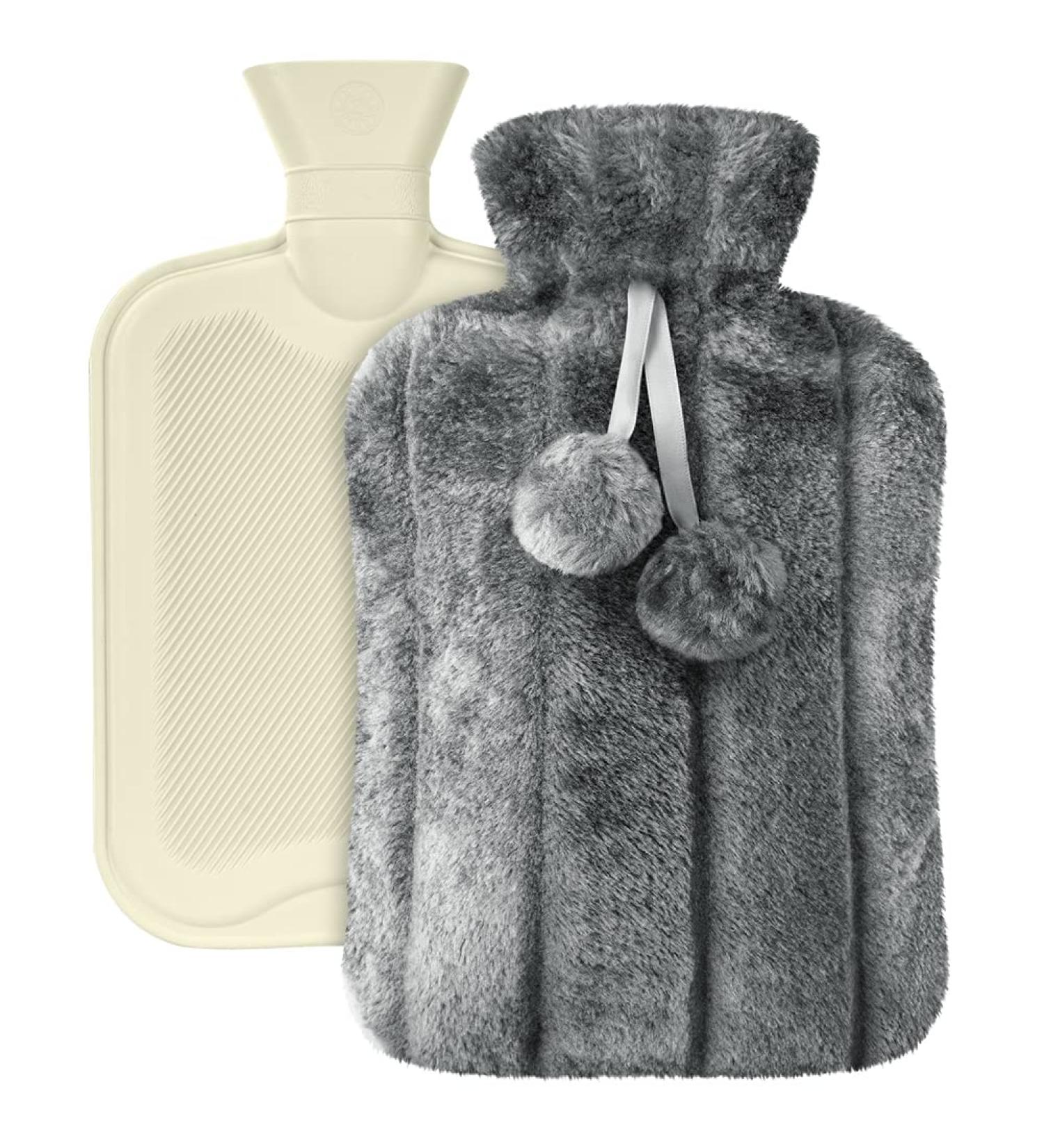 Vicloon 2L Hot Water Bottle with Soft Faux Fur Cover - Hot/Cold Compress for Pain Relief, Hand & Feet Warmer - Safe and Durable - Grey - Buy Online on GoSupps.com