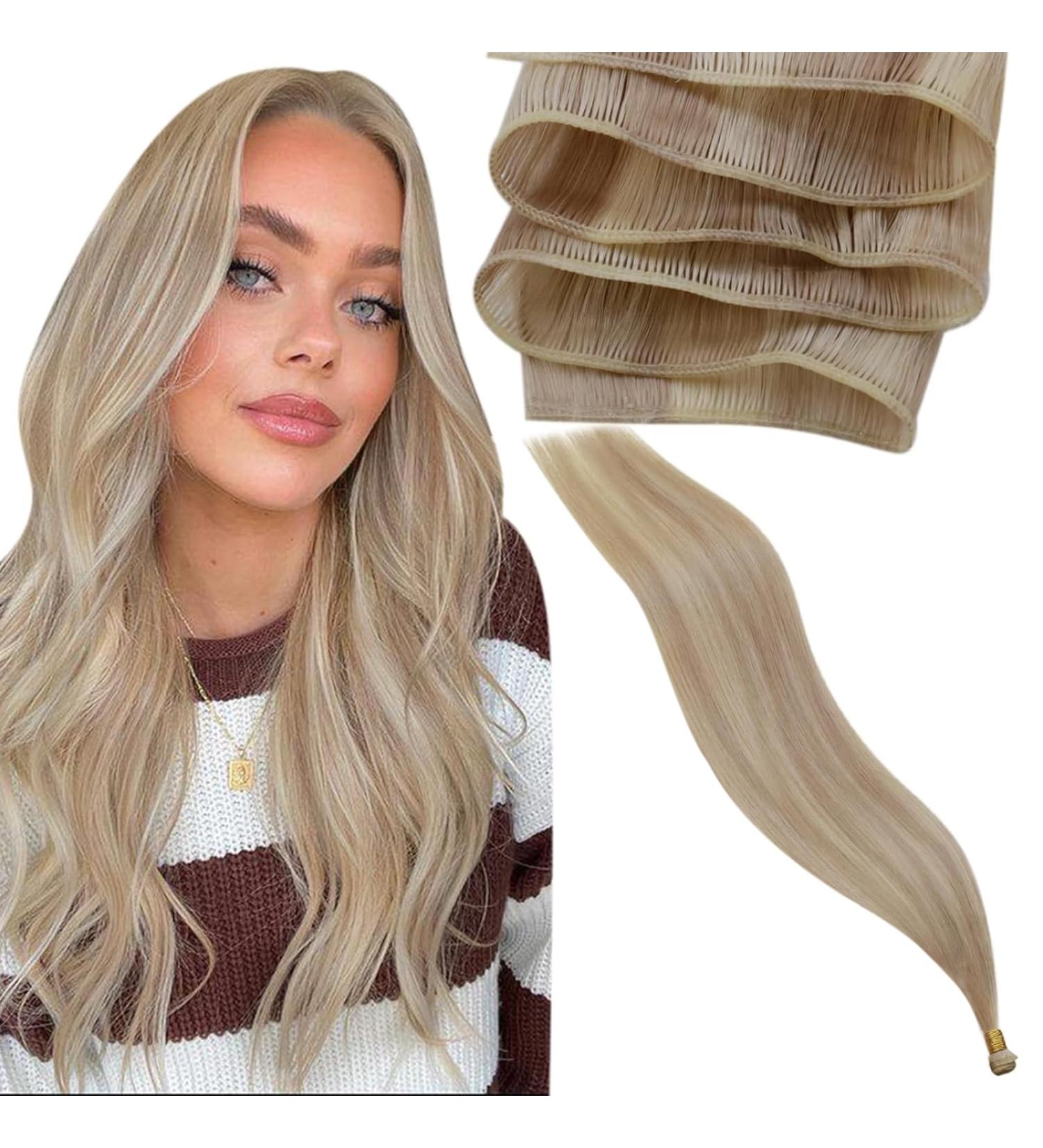 LAAVOO Sew In Extensions - 60cm Ash Blond Real Hair Extensions | Virgin Bleached Blonde #P18/613 | Premium Quality Tresses - Buy Online on GoSupps.com