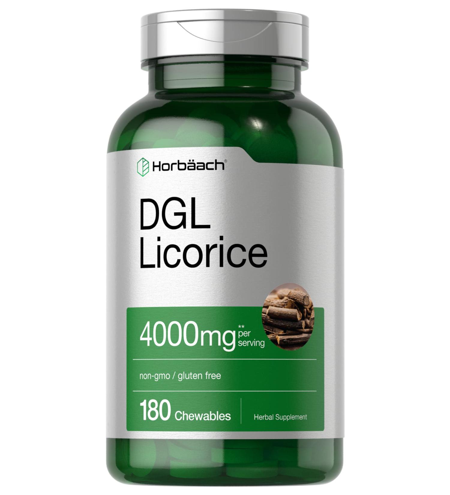 Horbaach DGL Licorice Chewable Tablets 4000mg | 180 Count Vegetarian, Non-GMO, Gluten-Free - Buy Online on GoSupps.com