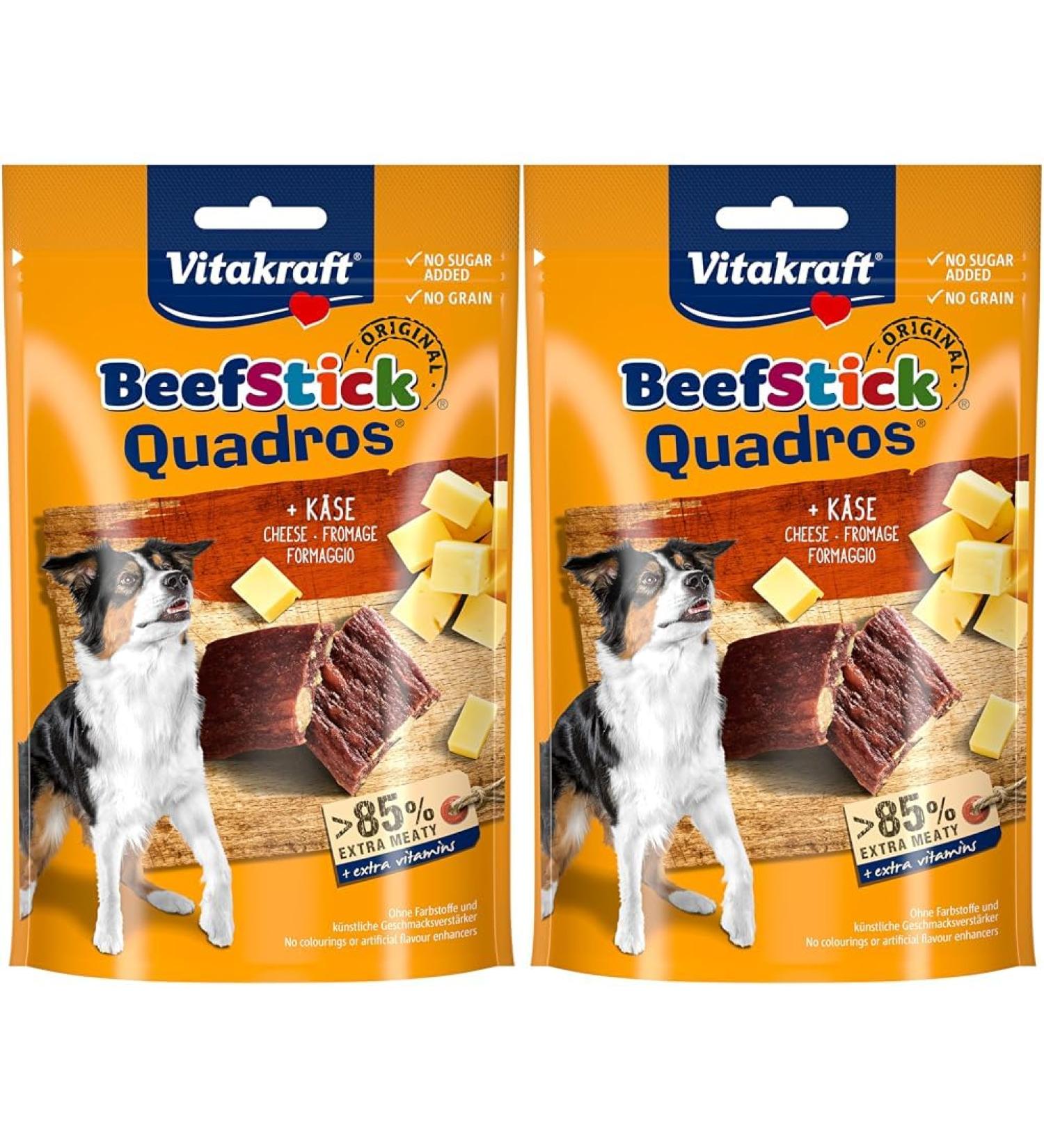 Vita Power Beef Stick Quadros - Extra Meaty Dog Treats with Cheese (2 Pack 140g) - Perfect for Rewarding and Pampering Your Pet - Buy Online on GoSupps.com