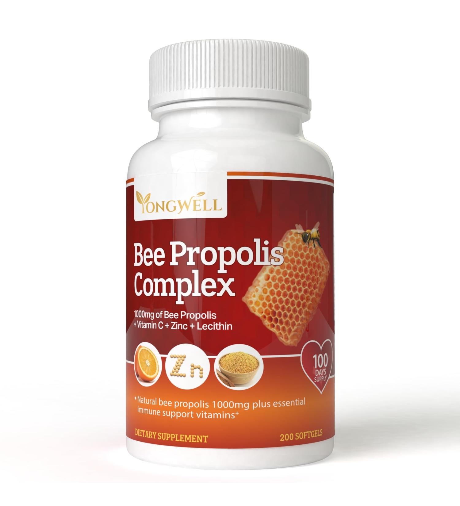 YongWell Super Bee Propolis Complex with Vitamin C Zinc & Lecithin (200 Capsules) - Buy Online on GoSupps.com