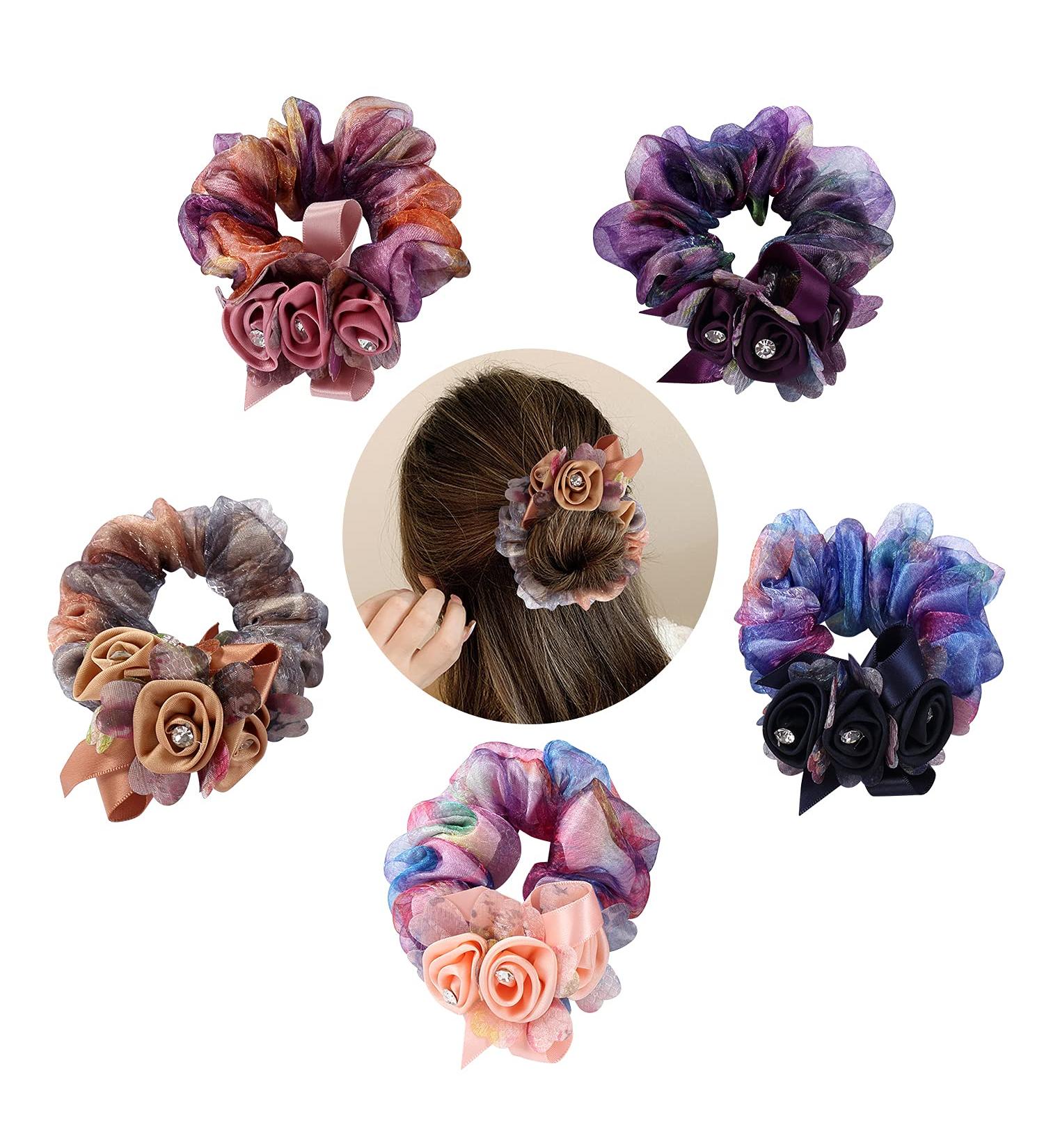5 Pack Rose Flower Rhinestone Hair Bows - Floral Hair Accessories for Women and Girls - Buy Online on GoSupps.com