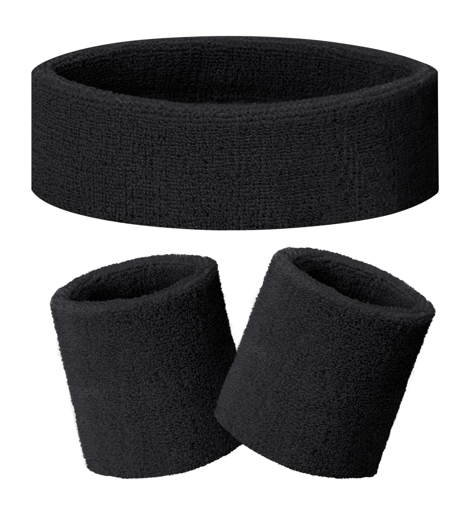 Becellen 3 Piece Sweatband Set - Sports Headband & Bracelet for Basketball - Unisex Exercise Gear - Black - Buy Online on GoSupps.com