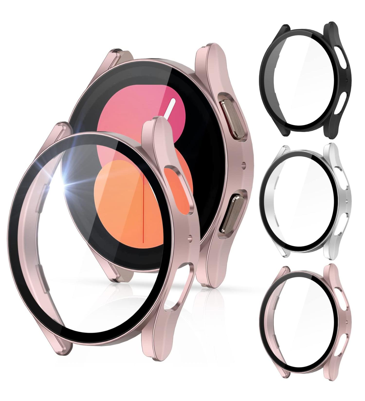 3 Pack Galaxy Watch 5/4 40mm Screen Protector & Bumper Case - Compatible with Samsung Watch5 / Watch4 - Black/Silver/Rose Gold - Buy Online on GoSupps.com