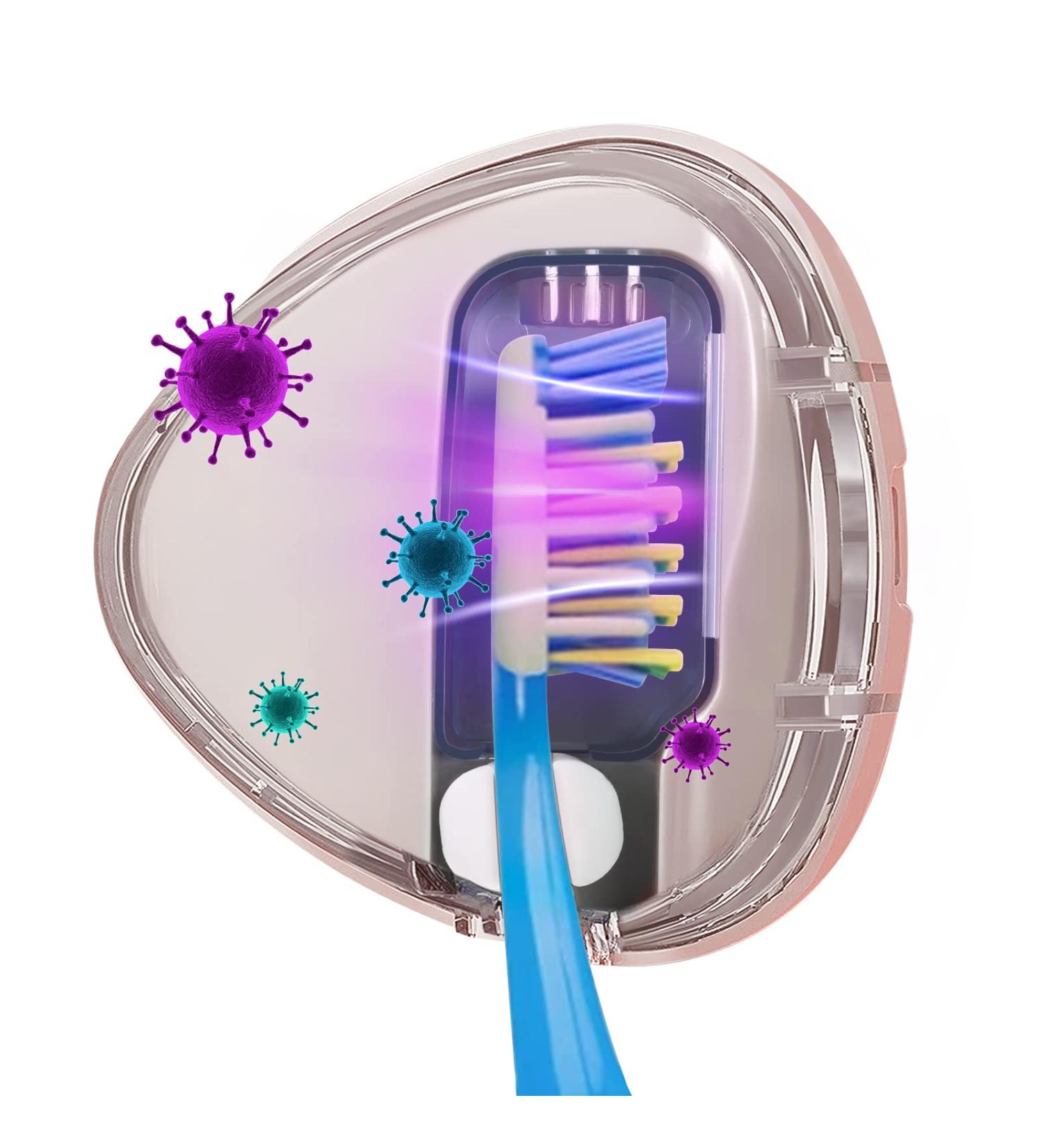 Portable UV Sanitizer Toothbrush Case - Rechargeable Travel Holder for Electric & Manual Toothbrushes - Pink - Buy Online on GoSupps.com