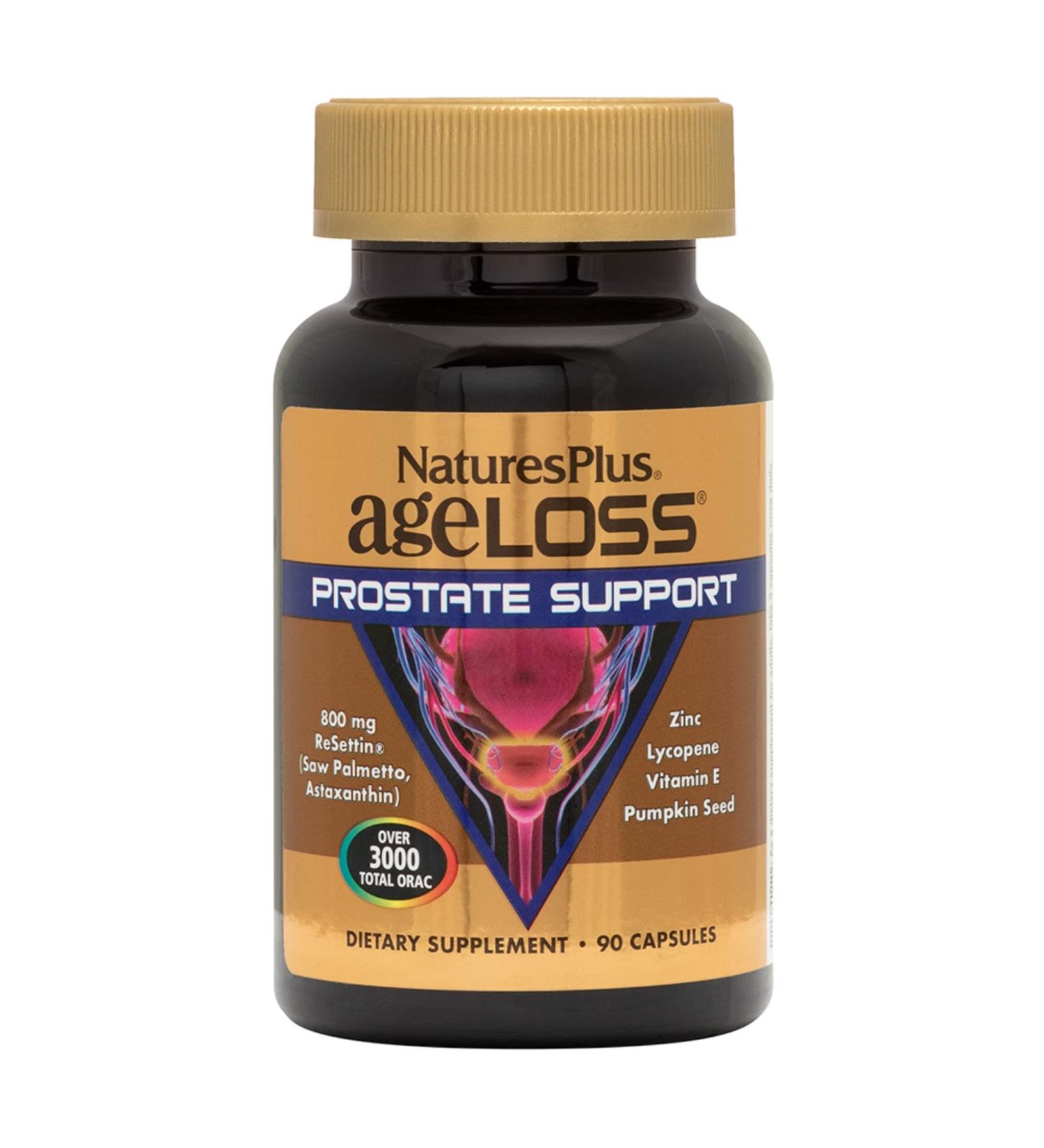 NaturesPlus AgeLoss Prostate Support - 90 Capsules - with Zinc Lycopene Vitamin E Pumpkin Seed & Saw Palmetto - Vegetarian Gluten Free - 30 Servings - Buy Online on GoSupps.com
