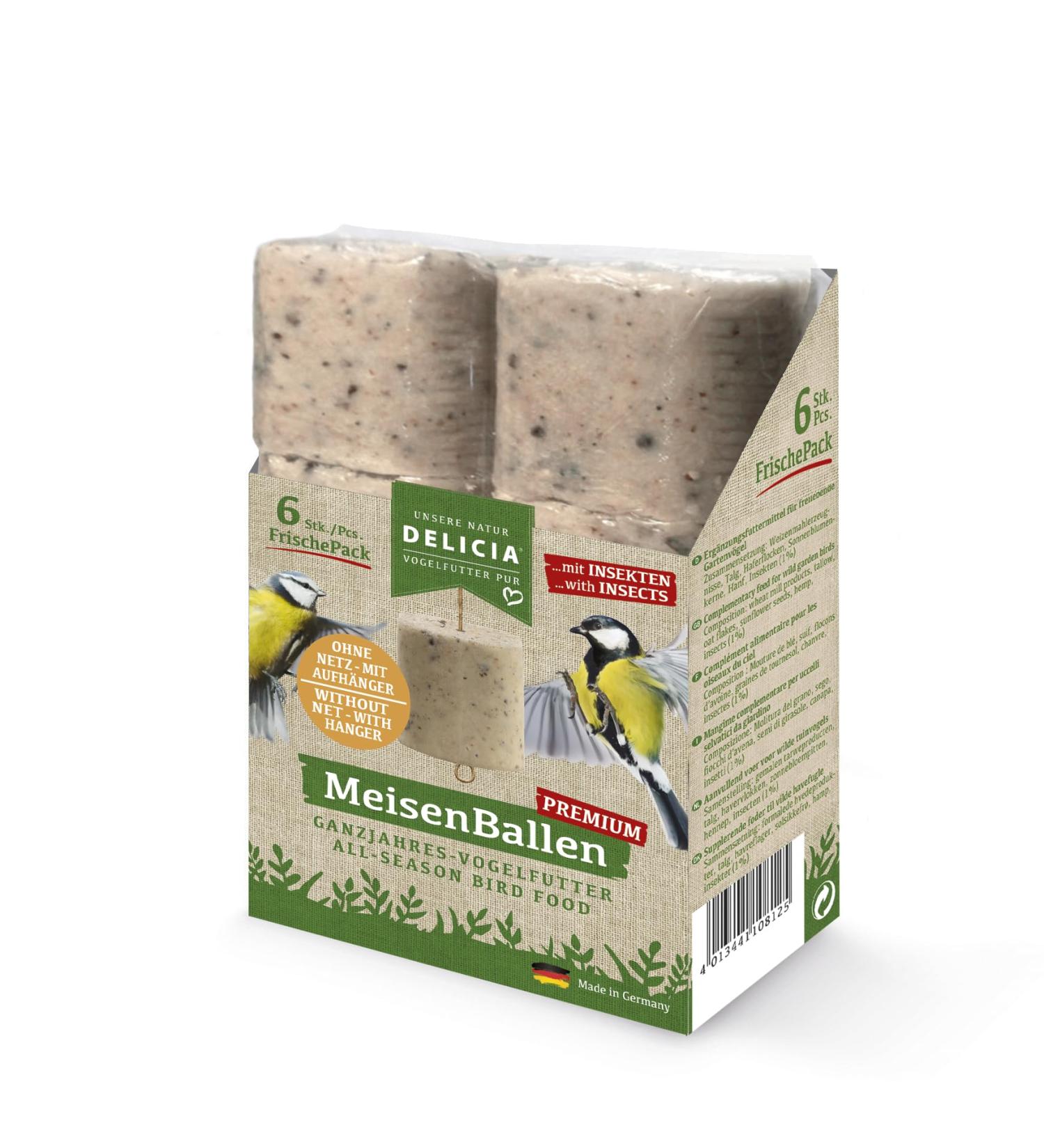DELICIA Premium Insect Bird Balls - 6 Pack for Garden & Wild Birds | Meisen Dumplings with Hangers - High-Quality Bird Feed - Buy Online on GoSupps.com