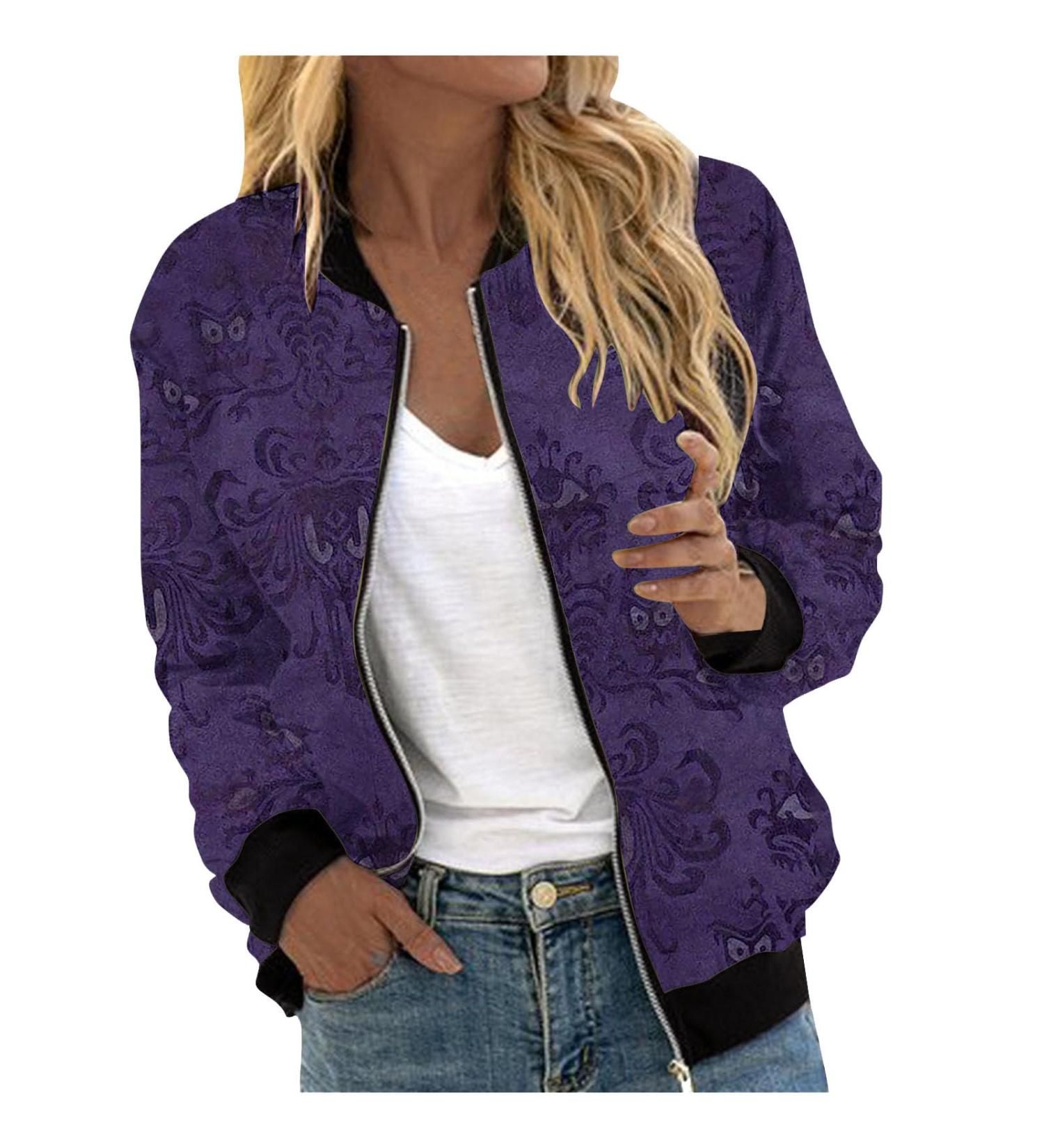 oelaio Women's Fashion Long Sleeve Halloween Zipper Print Outing Causal Coat Cardigan Purple Large - Buy Online on GoSupps.com